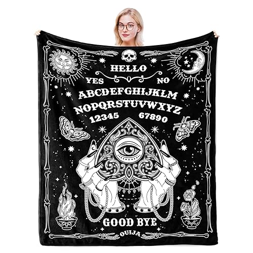 Solzien Ouija Board Blanket 50"x60", Goth Witchy Birthday Gifts for Women/Men, Gothic Skeleton Skull Ouija Board Decor, Halloween Christmas Decorations, Spooky Gifts, Halloween Gothic Throw Blanket - Black - 50"x60"