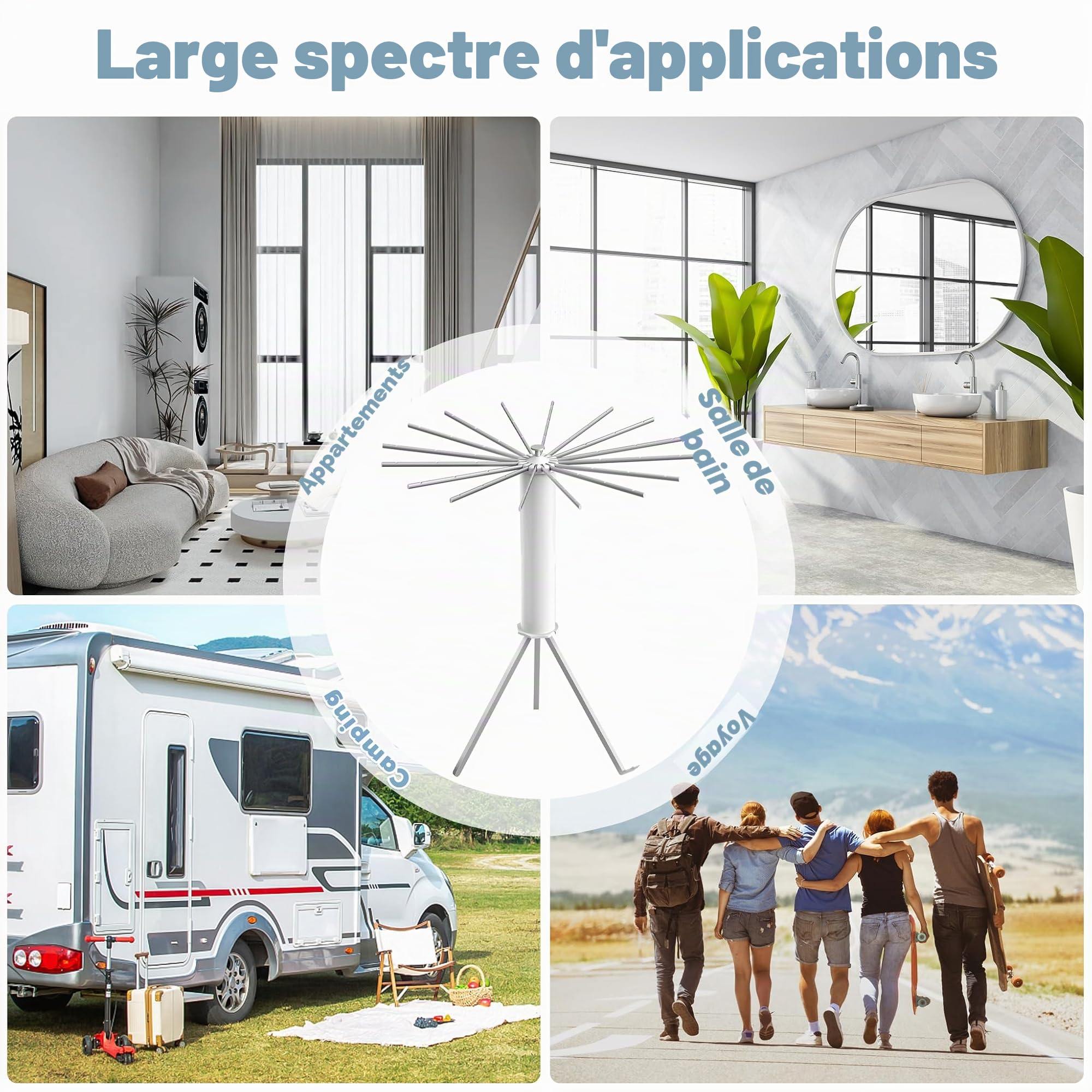 Froadp Séchoir à linge avec 16 barres de séchage en aluminium pliable - Portable - Octopus - Peu encombrant - Pour balcon, chambre à coucher, maison