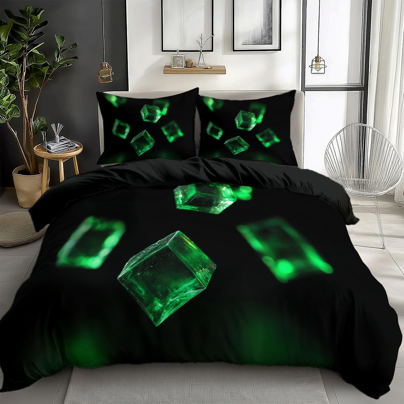 Juego de ropa de cama de 200 x 200 cm, 3 piezas, diseño de cubos