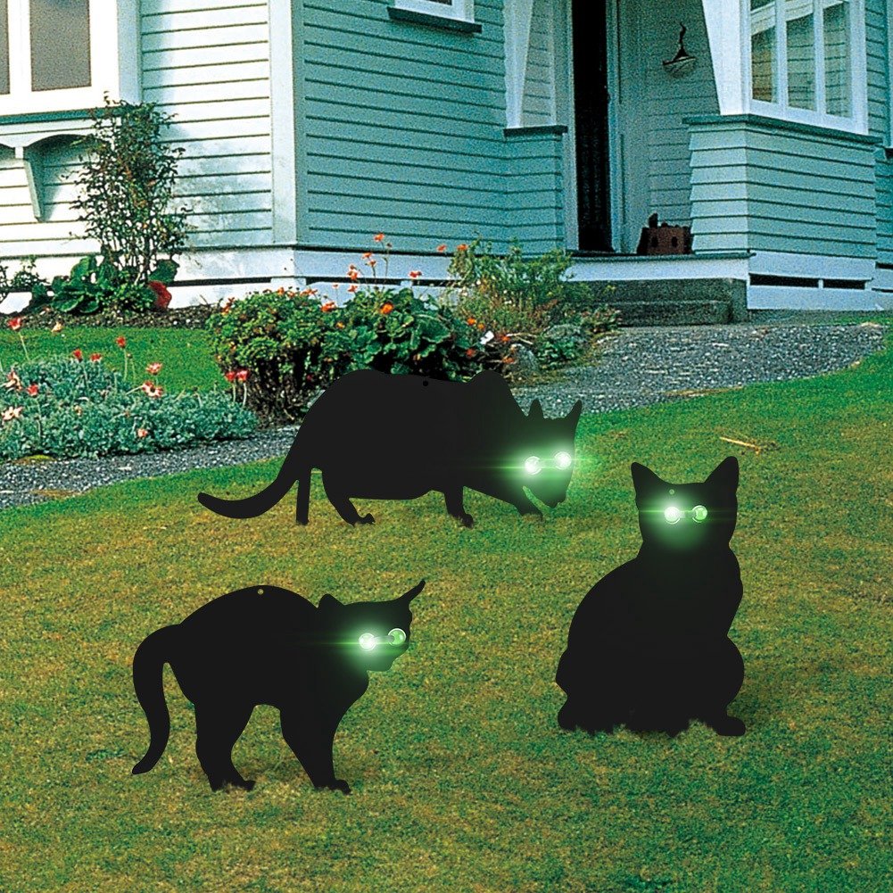 Set di 3 Pezzi Sagome Spaventa Gatti, Deterrente per Gatti in Ferro, Spaventa Gatti dai Giardini e Prati con Occhi Grandi e Riflettenti, per Proteggere Il Vostro Giardino