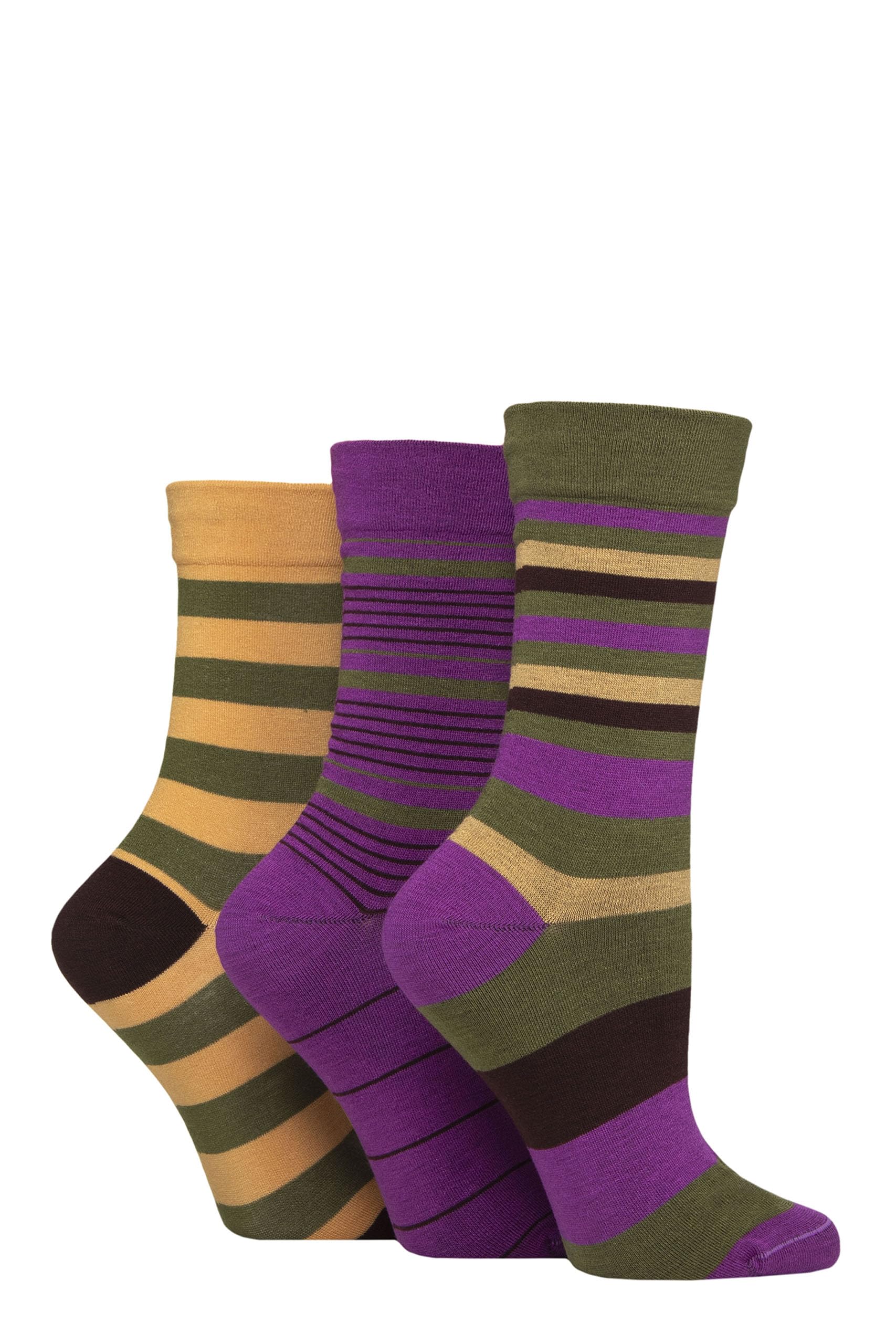 Sockshop Women's Wild Terrain Gentle Bamboo Socks With Smooth Toe Seams In Plain And Striped Designs Pack Of 3 (Uk, Numeric, 4, 8, Regular, Regular, )