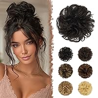 Vista 18 de FESHFEN Moños Desordenados Humanos - 100% Cabello Humano Moño Real Coleteros Piezas de Cabello Extensiones de Cola de Caballo Onduladas Despeinadas