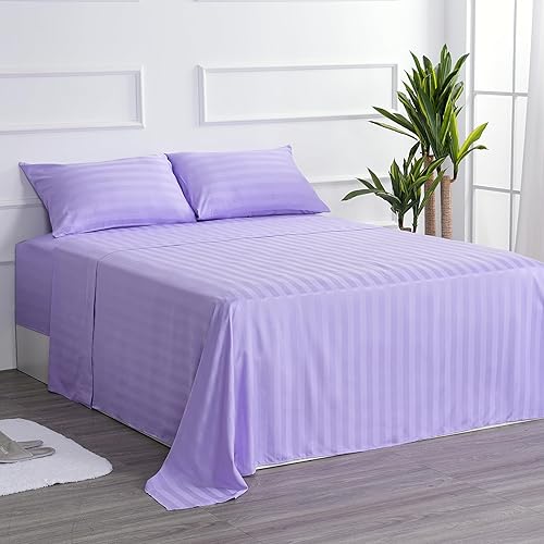 Miniatura 2 de Juego de sábanas a rayas tamaño Queen, lujosas sábanas y fundas de almohada de microfibra ultra suave, sábanas de 4 piezas resistentes a las