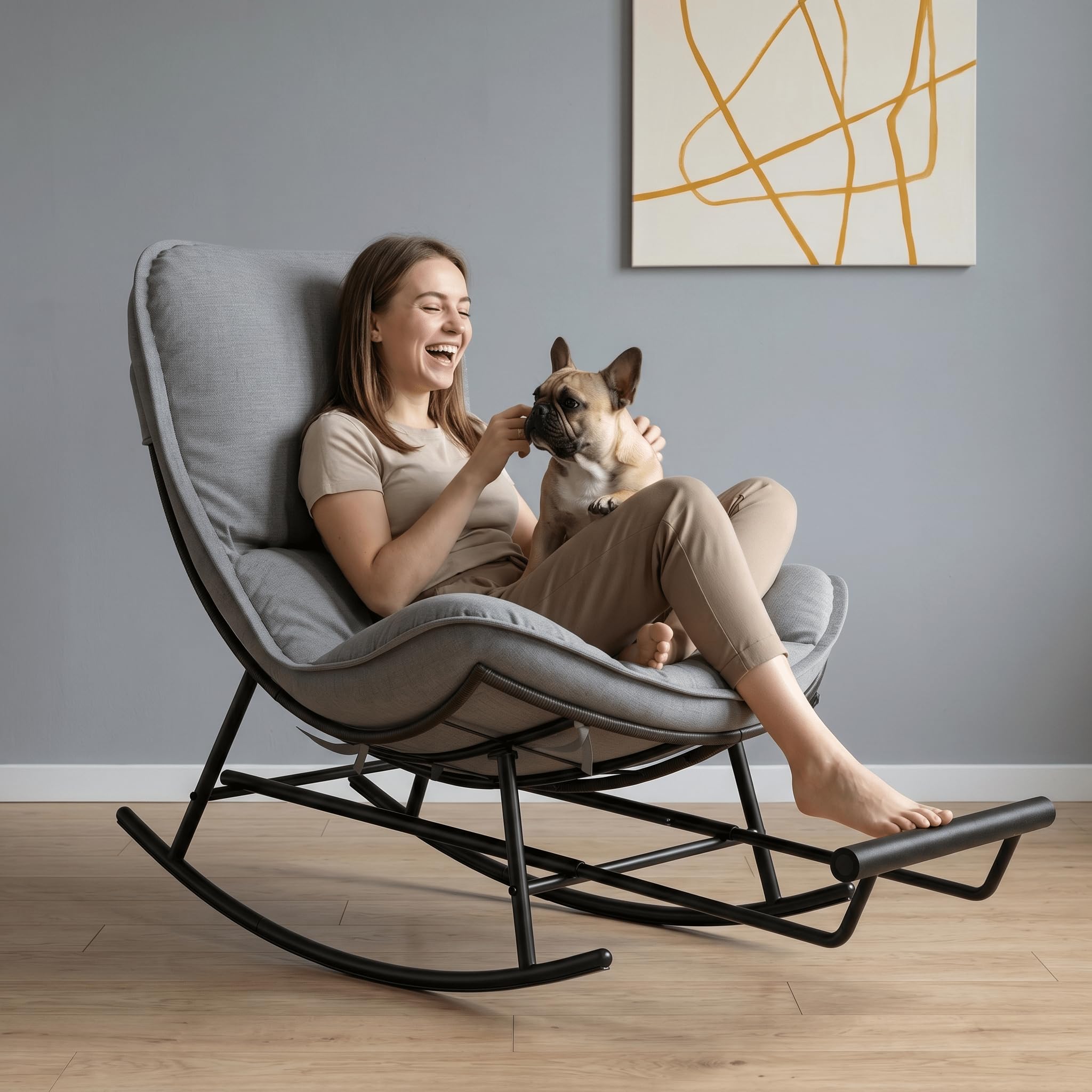 Mecedora con Extensible Reposapiés & Cojín Extraíble, Sillón Mecedora Relax Ergonómico, Carga 200KG Extragrande, Rocking Chair Ratán Resistente Intemperie para Interior y Exterior, Jardín, Salón