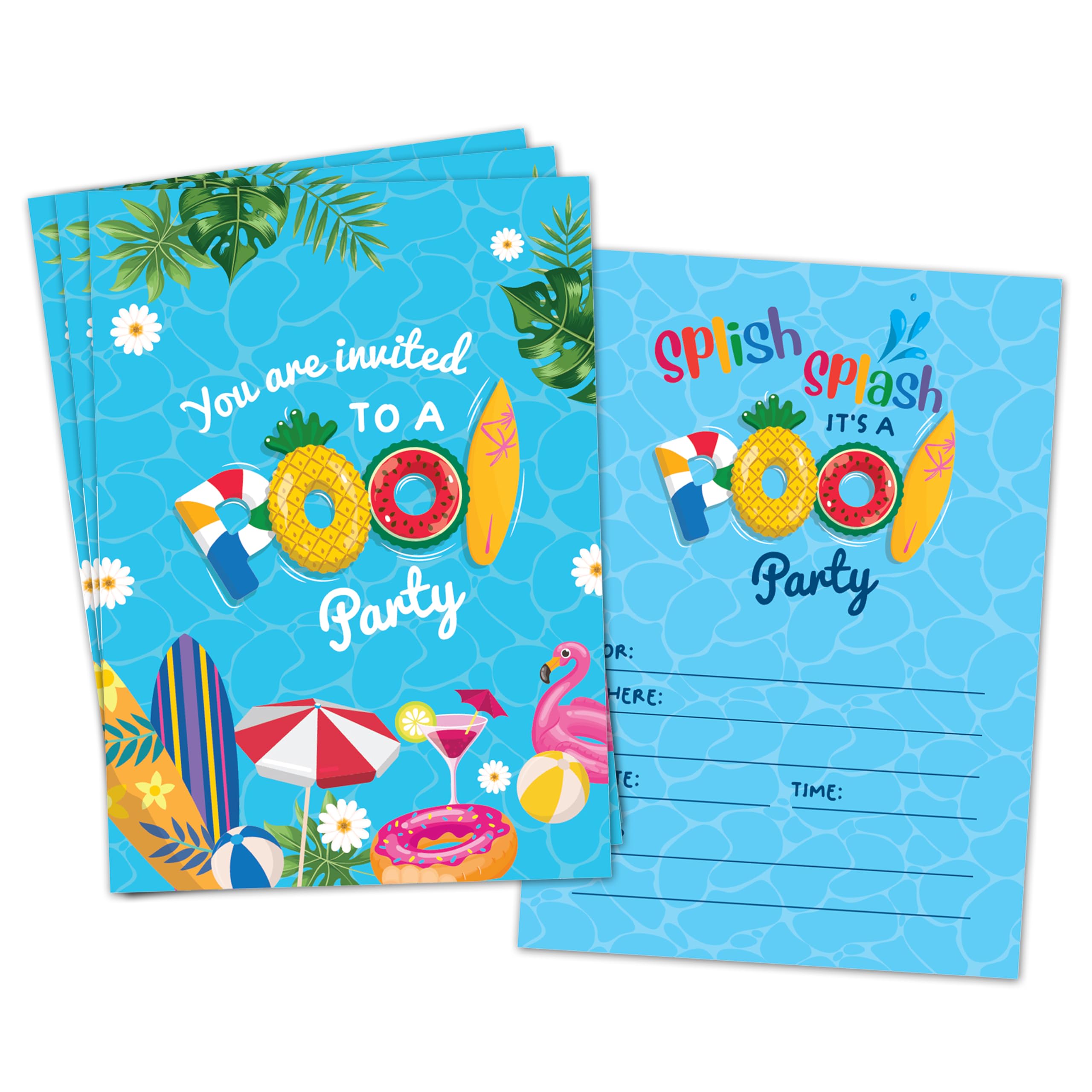 Joyful Toys Pool Party Invitations Pack of 30 - Perfect for Summer Birthday & Pool Party Supplies, Envelopes Included, Ideal for Boys And Girls Birthday Pool Celebrations