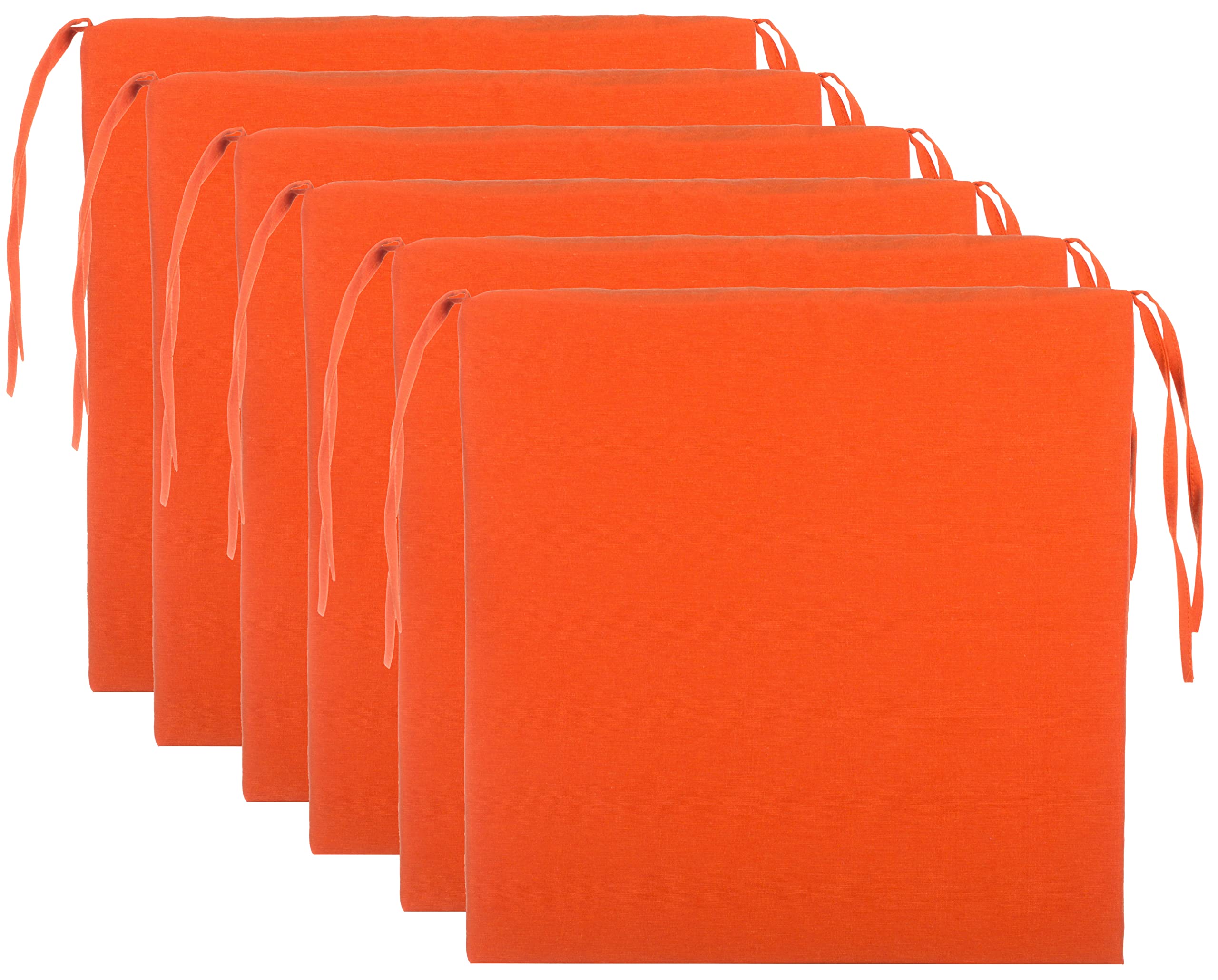 Brandsseller Juego de 6 Cojines para Sillas 40x40 cm Acabado Liso – Cómodas Almohadillas de Asiento con Lazos y Funda extraíble – Cojines Decorativos para Interior y Exterior – Naranja