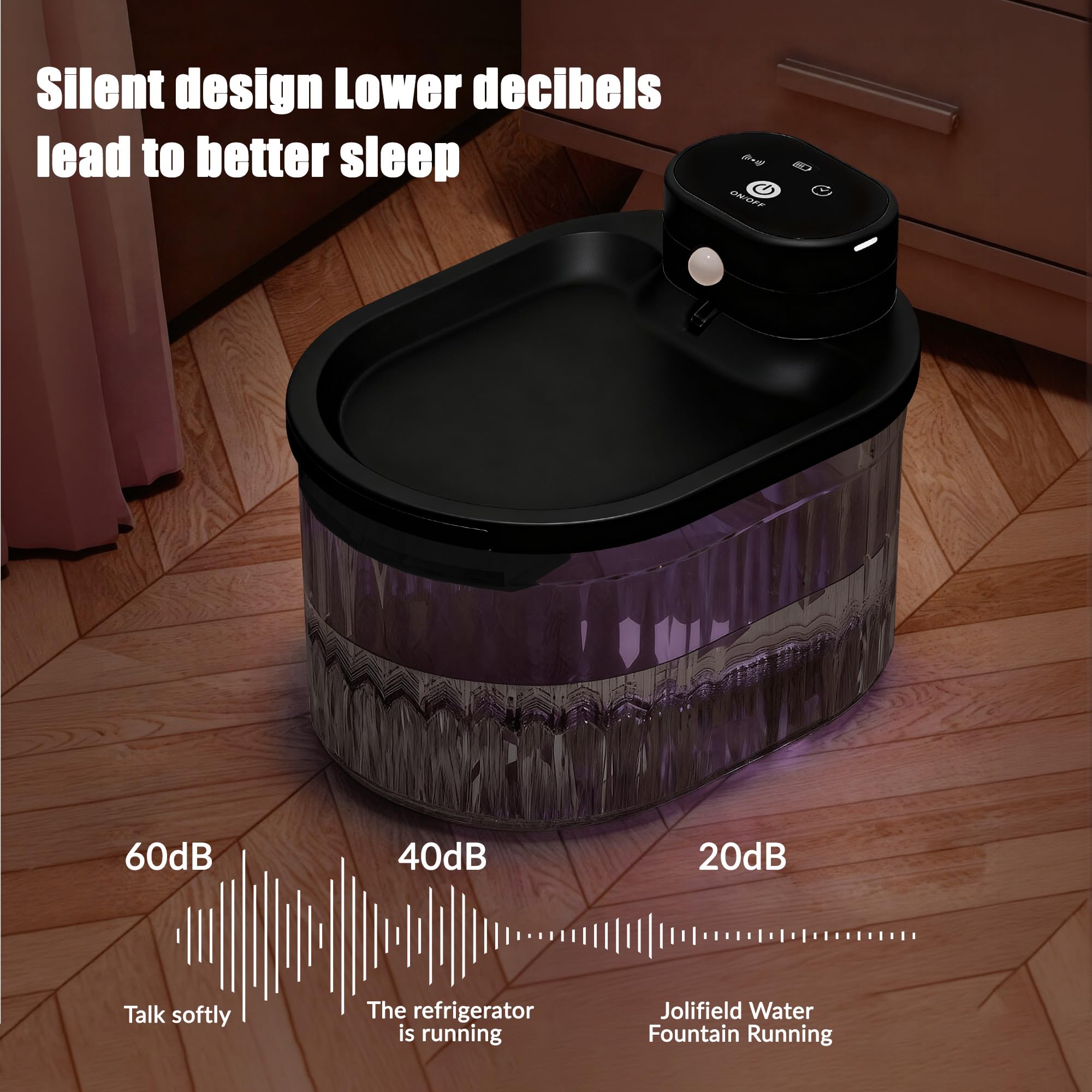 Fontana d'acqua wireless per gatti con sensore di movimento, batteria a lunga durata da 5200 mAh, 3 l, pompa ultra silenziosa, 3 filtri, erogatore automatico di acqua per animali domestici