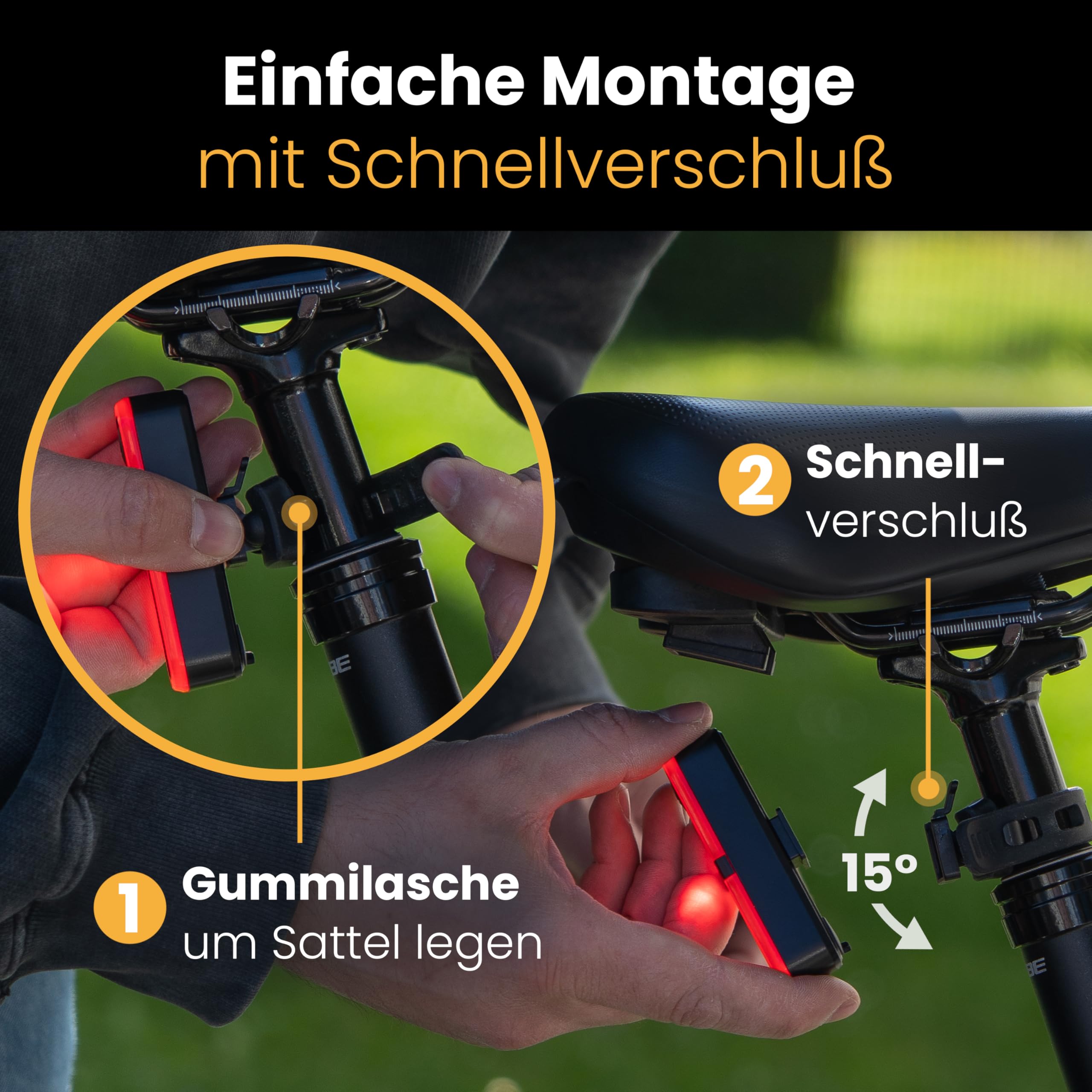 LICHTMEISTER® Rücklicht Fahrrad mit Bremslichtfunktion - Fahrrad Rücklicht mit StVZO Zulassung - Fahrradlicht hinten - Zubehör für Rennrad, Gravel Bike und eBike
