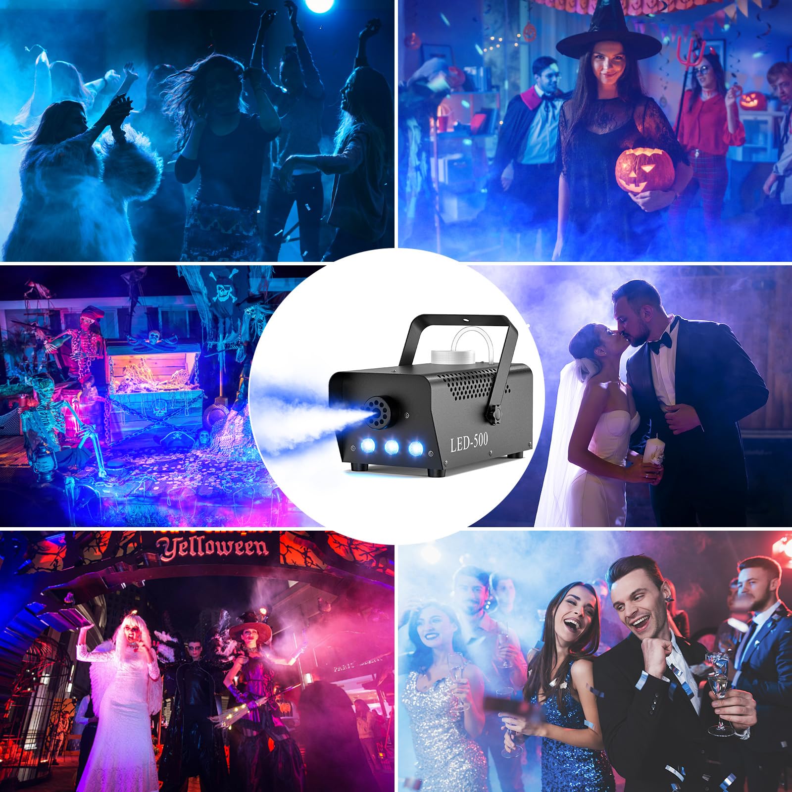 500W Macchina Fumare Macchina Della Fumo Portatile 3 RGB LED Macchina Fumo Macchina Telecomando Per Halloween Natale Festa Matrimonio