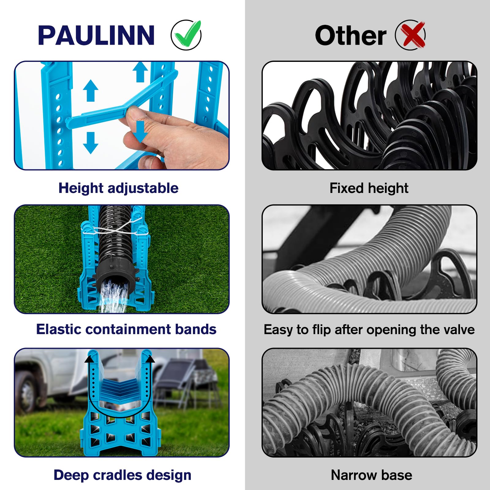 PAULINN RV Sewer Hose Support 15FT, Height Adjustable