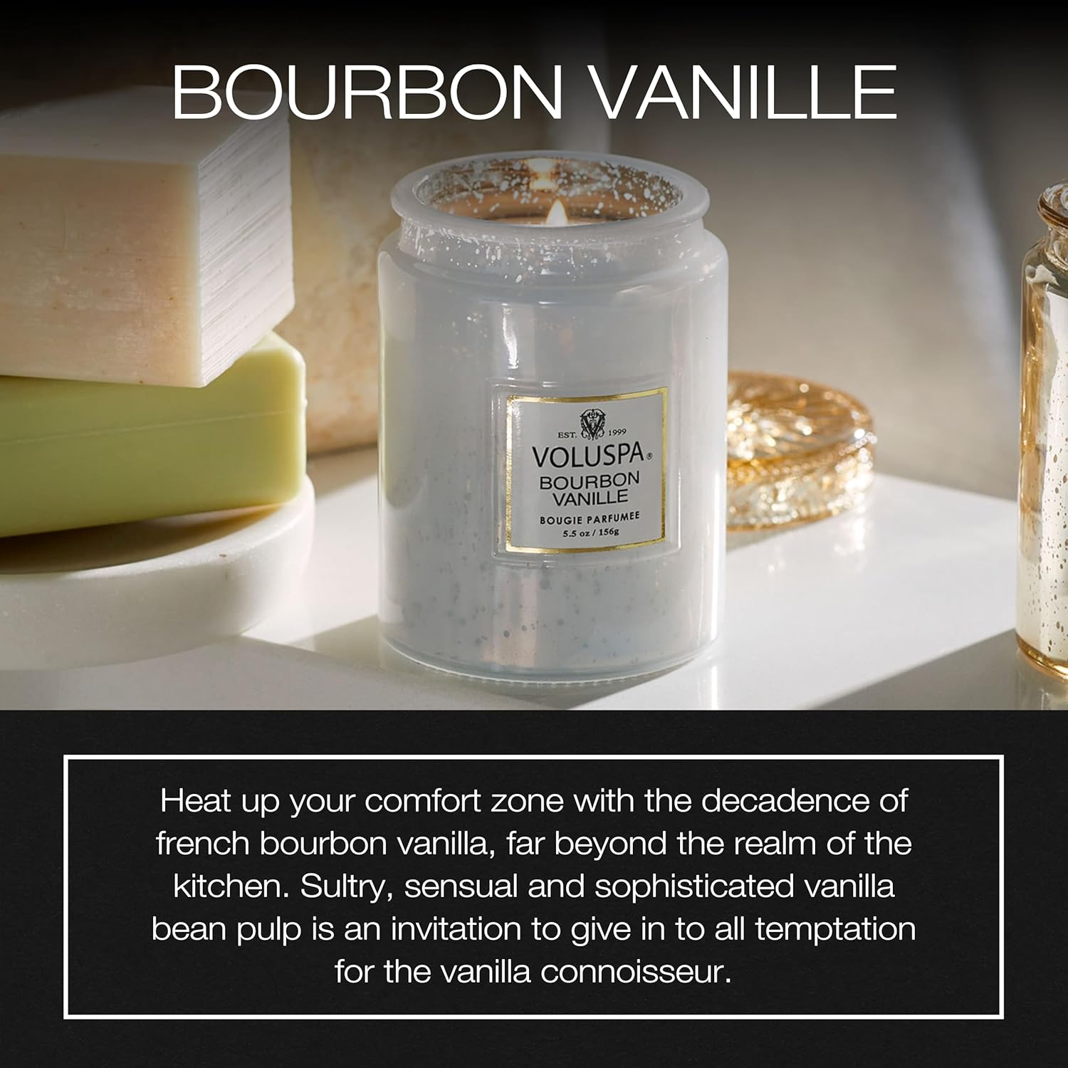 Bourbon Vanille Gold Glass Jar Scented Candle, 5.5 oz