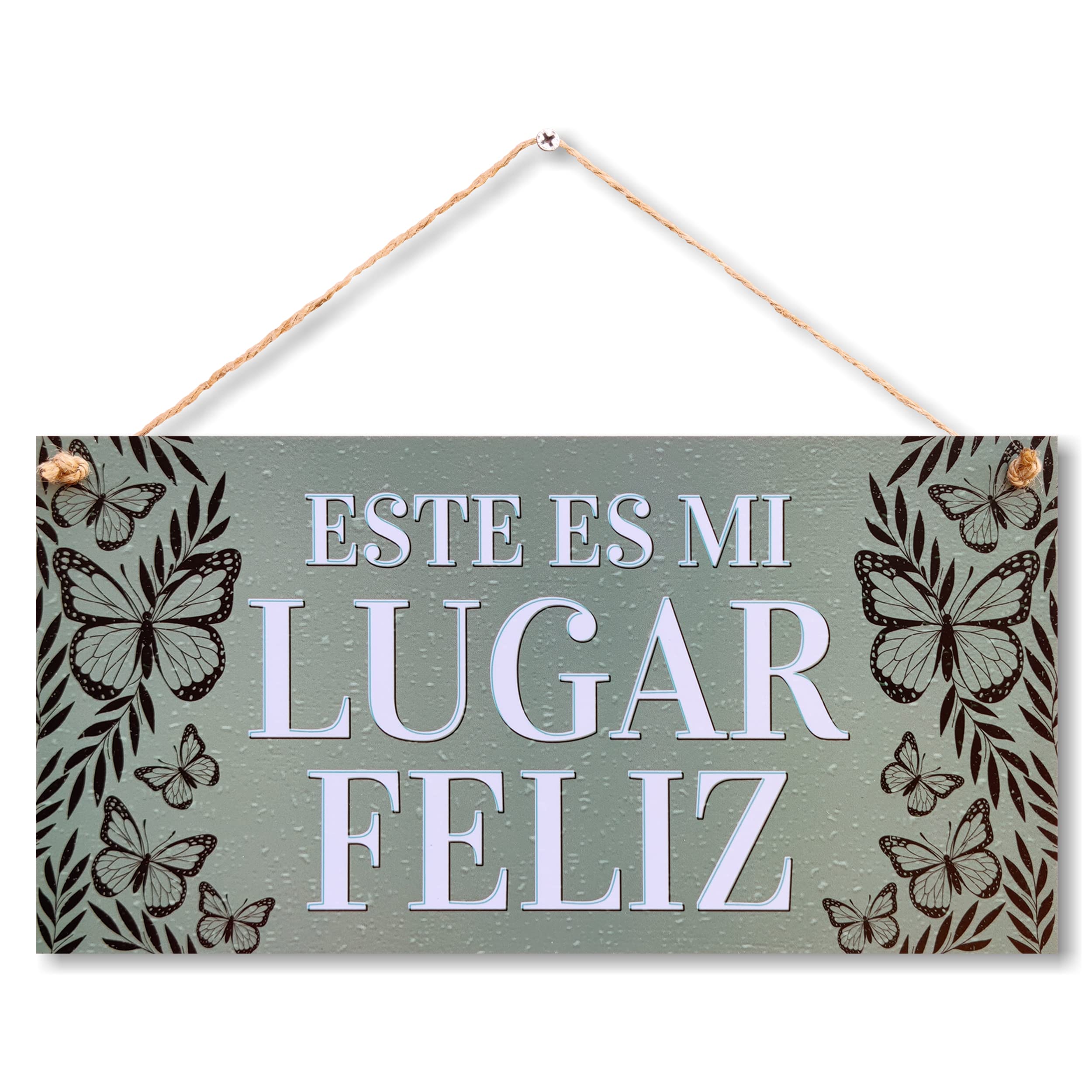 CARISPIBET Este es mi lugar feliz placa de decoración de pared adorno colgante señale decorativo de entrada 15 x 30 cm
