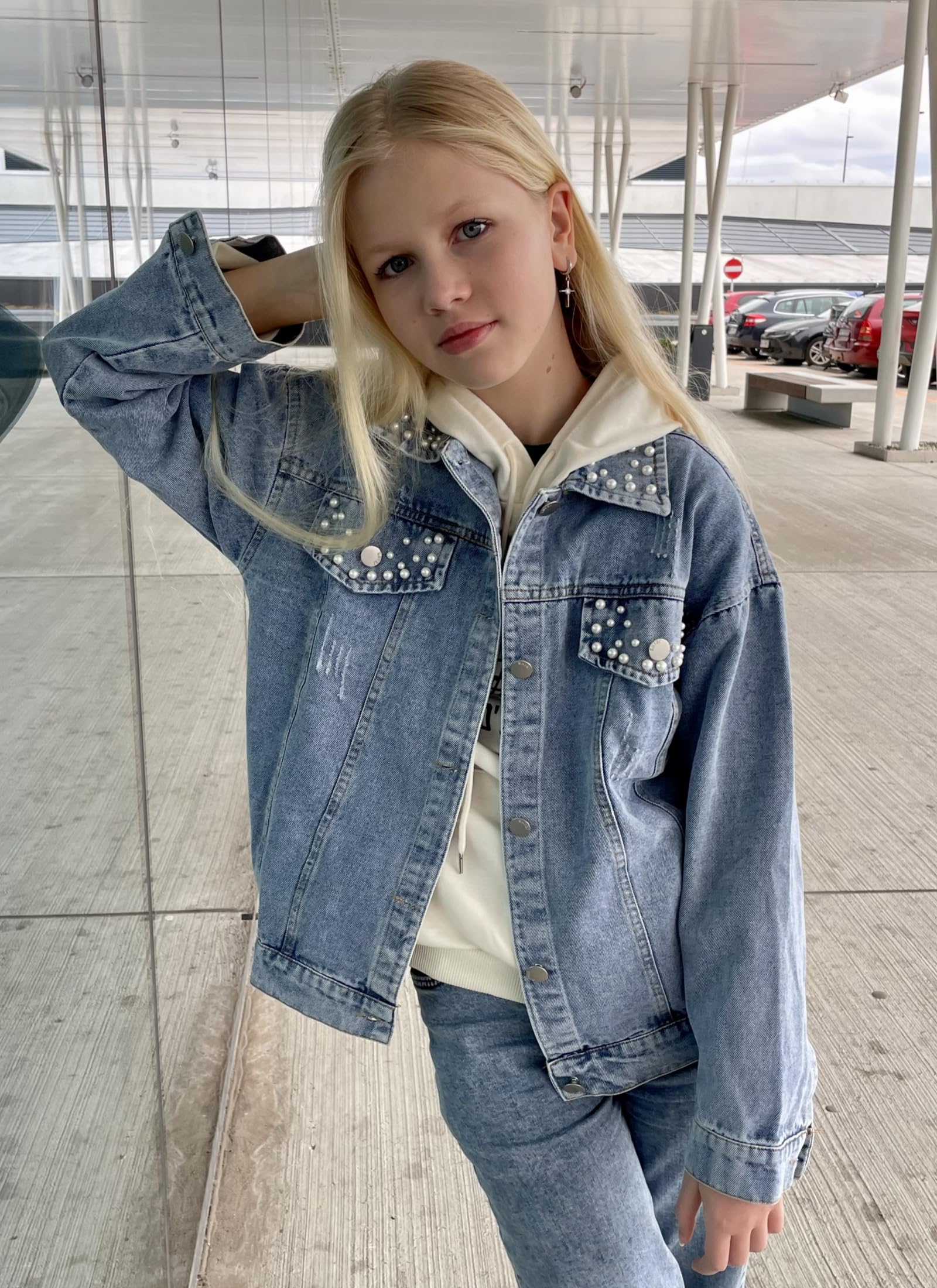 Rolanko Chaqueta Vaquera para Niñas, Chaqueta Jeans Básica Desgastada Outwear Camisas Vaqueras Abotonadas