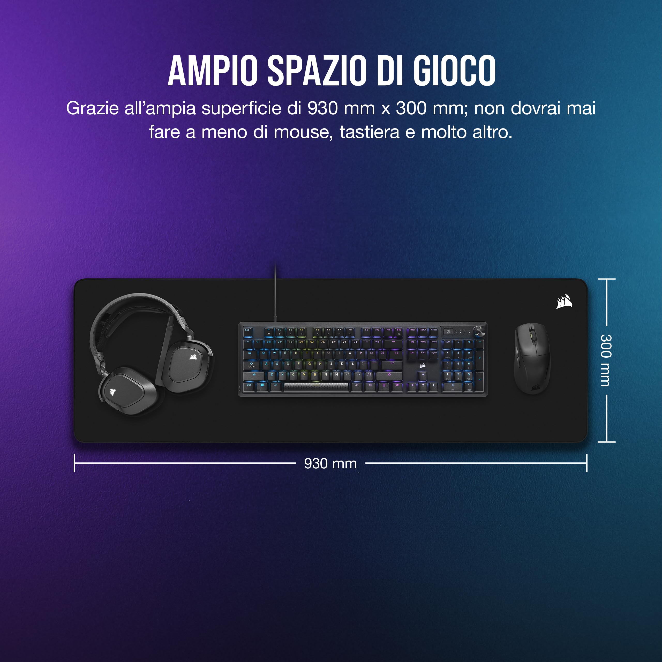 Corsair MM500 v2 Tessuto Ibrido Tappetino per Mouse Esteso da Gioco – 93cm x 30cm – Rivestimento a Prova di Fuoriuscita – Bordi Cuciti Anti Sfregamento – Base in Gomma Antiscivolo – Nero