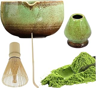 El kit de matcha integral y profesional de matcha incluye tazón con boquilla, cuchara, batidora y batidor, juego de té japonés para amantes del té, verde
