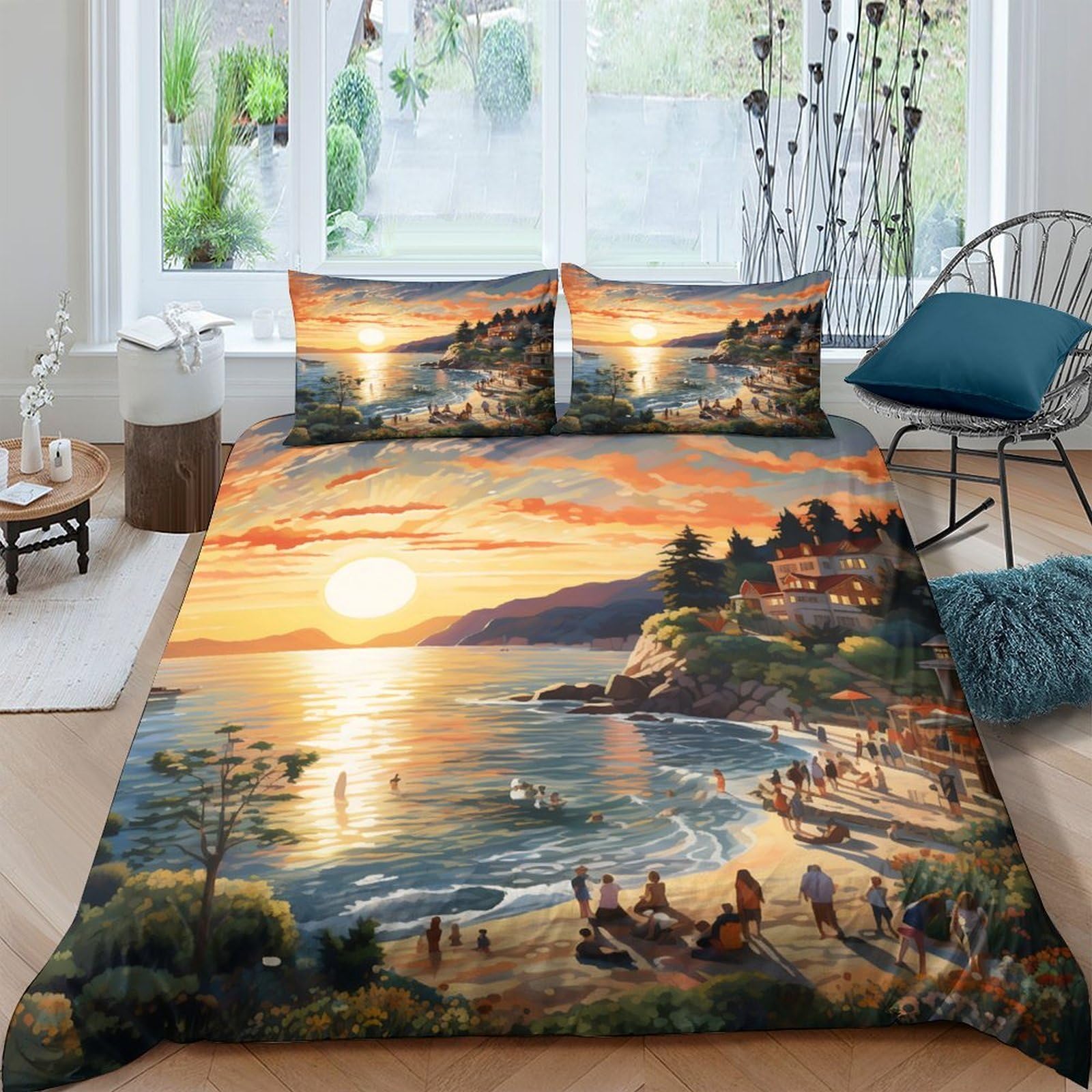 Ctjqhvkz Style-2 3D Printed Sunset Beach Fitted Sheet Microfiber Soft Scenic Coast Mattress Cover For Bedroom Guest Room Decor Protection Single（135X200cm）