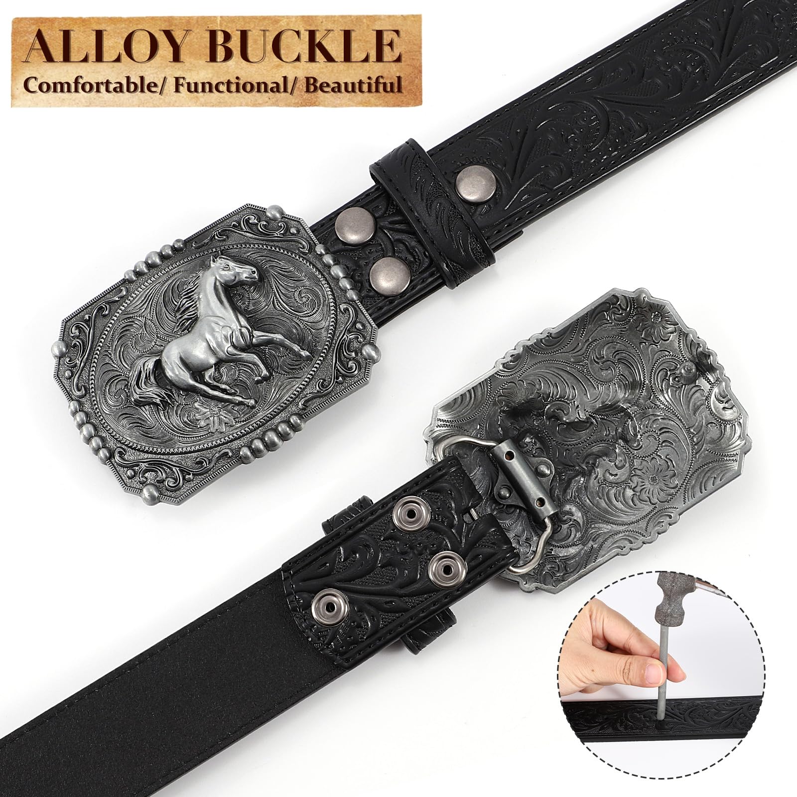 BELTROAD Western Belts for Men Women Cowboy Cowgirl Belt with Western Buckle Men's Belt for Jeans Christmas Gift for Lover