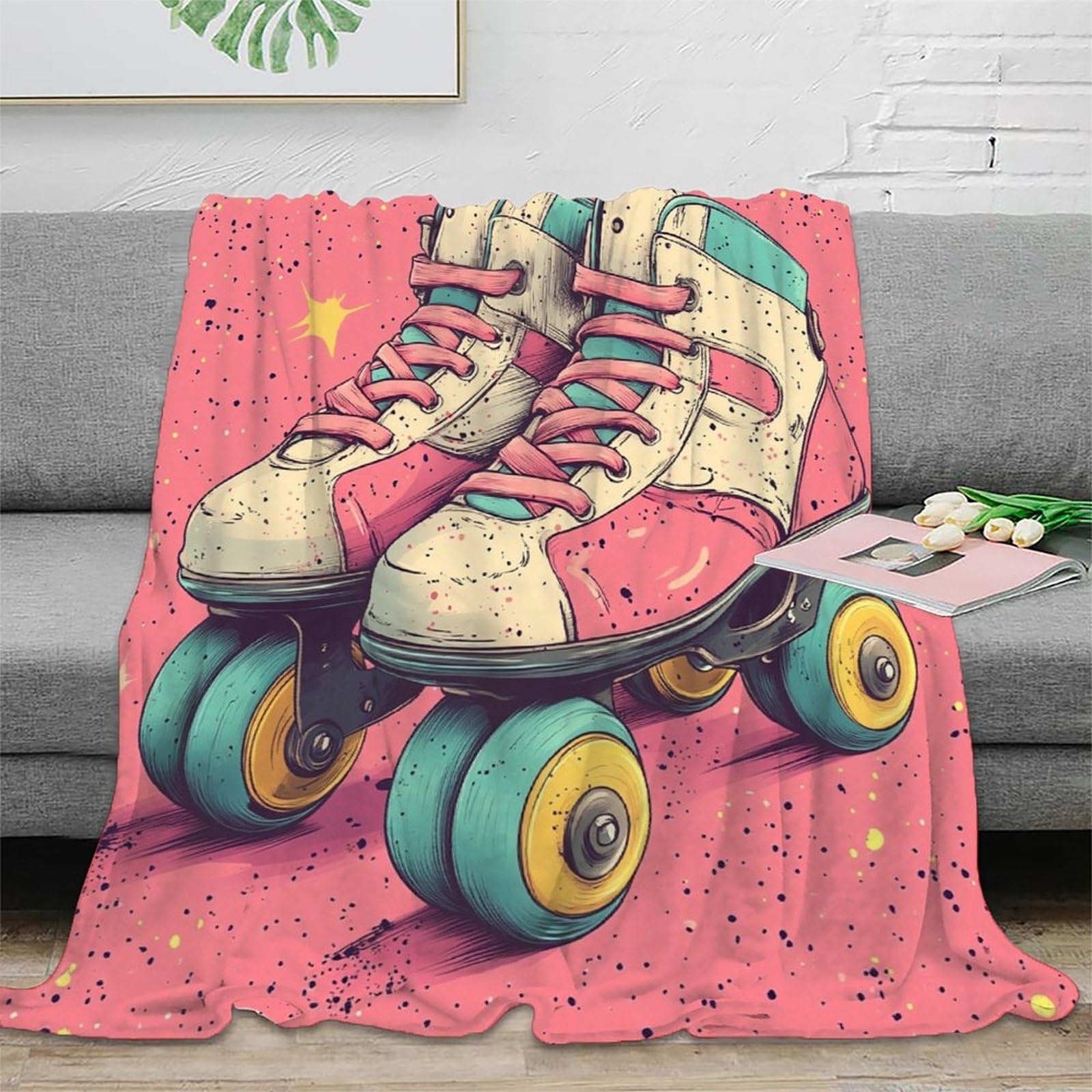 Couverture cadeau mariage retro roller en microfibre pour les nouveaux couples