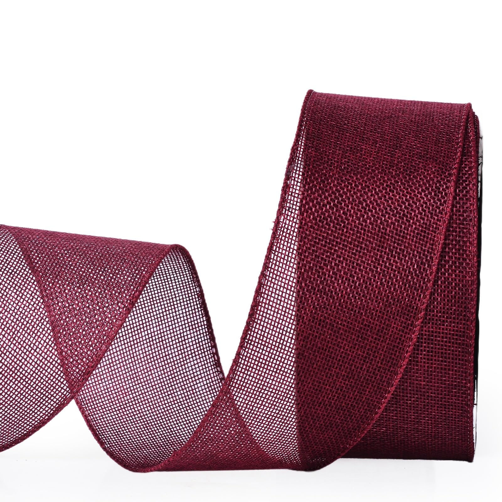 YAMA Burlap Wired Ribbon, Burgundy, 2-1/2 inch x 20 Yards, for Gift Wrapping, DIY Crafts, Wreath, Bow Making, Christmas and Home Decoration