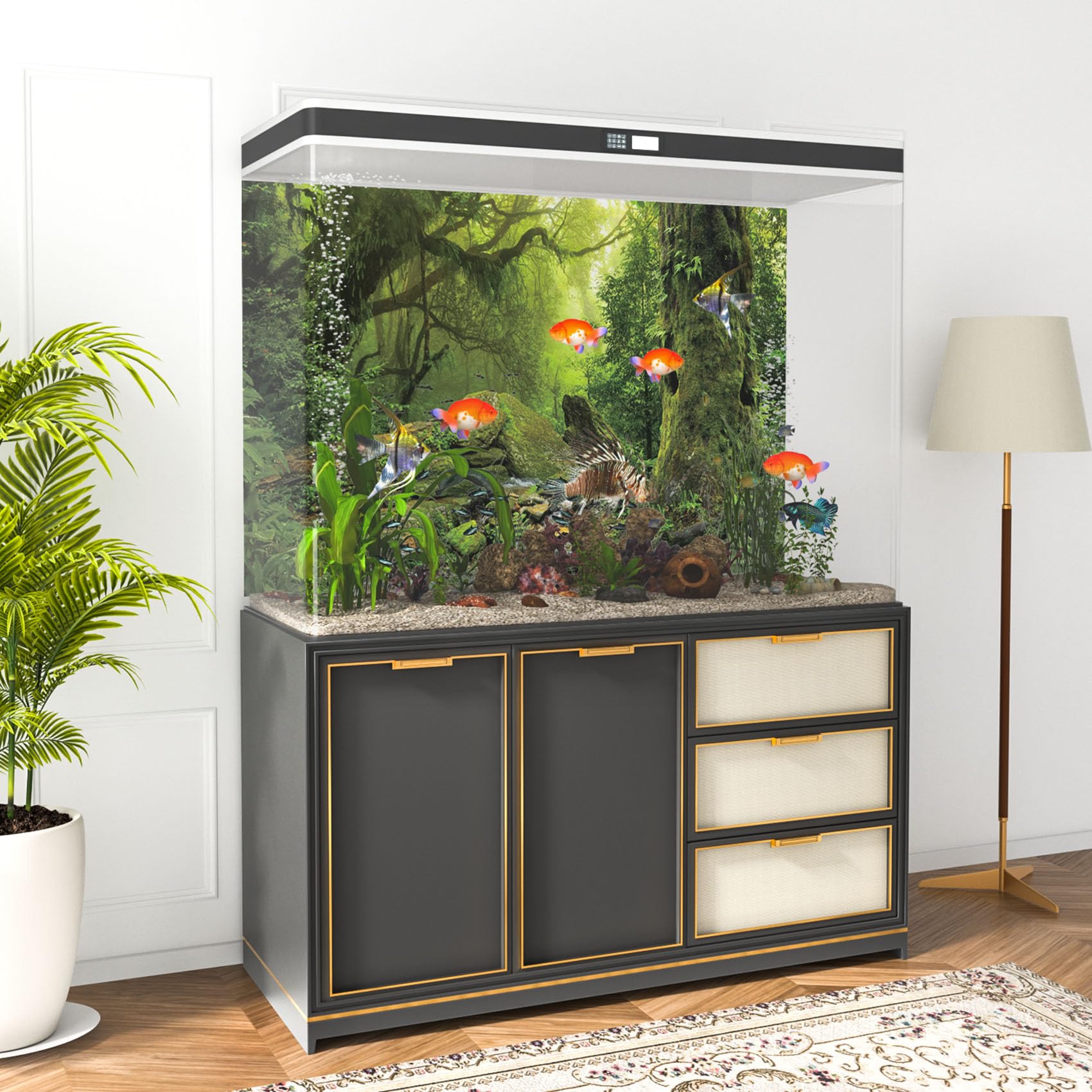 MIRRORANG 76x30cm Tropical Forest Terrarium Background Stream Green Huge Tree Reptile Habitat Background Foggy Rainforest Aquarium Background Vinyl - Image 3