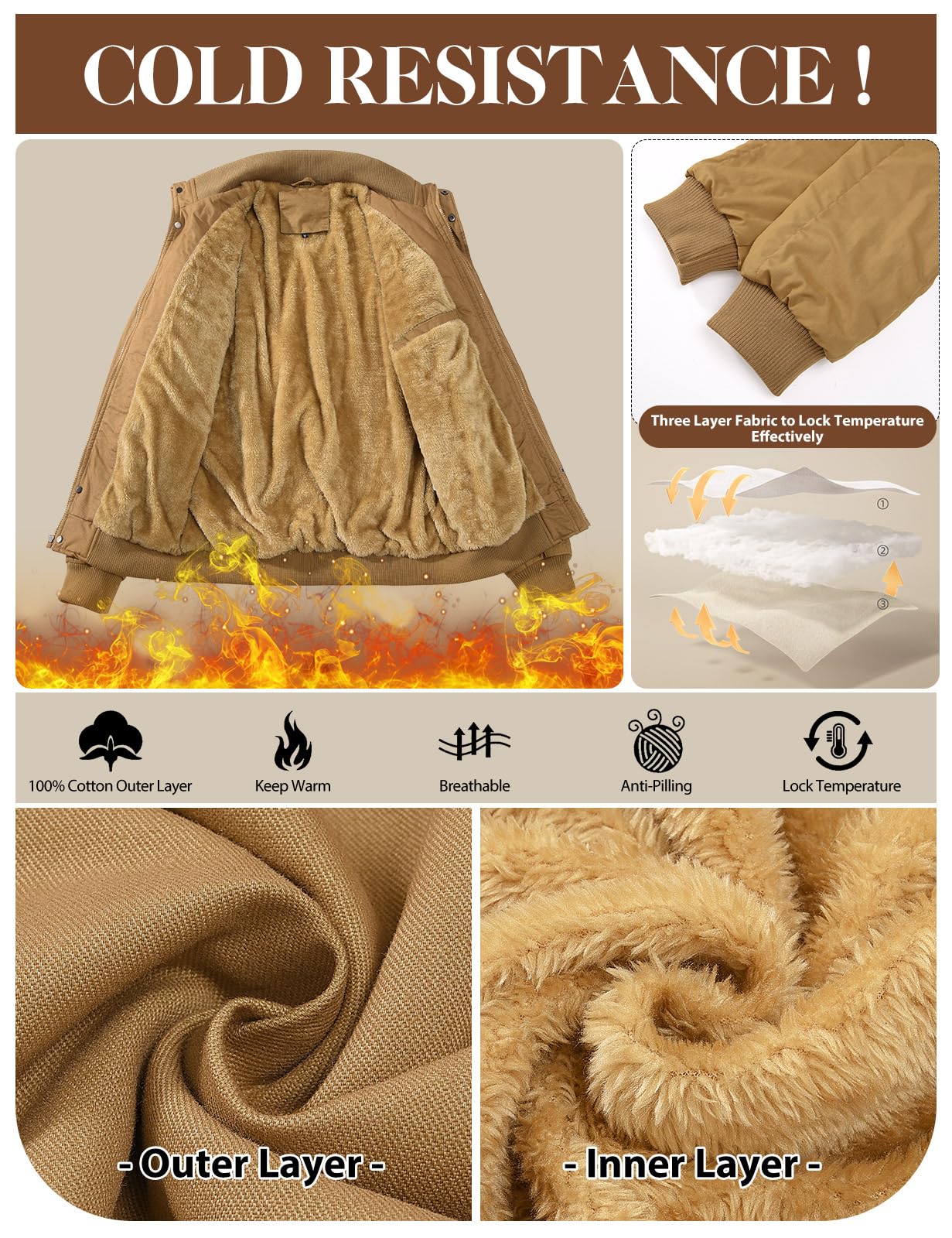 Chaqueta Hombre Invierno Casual Cálido Chaqueta de Forro Polar Algodón Chaqueta de Militar de Transición Abrigo con Múltiples Bolsillos