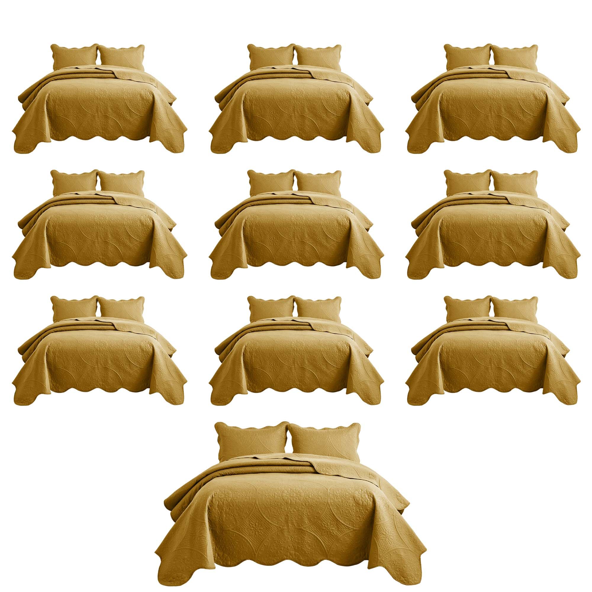 IR Imperial Rooms Twin Quilt Ochre Floral 10 Pack for Hotel Guest Bedroom