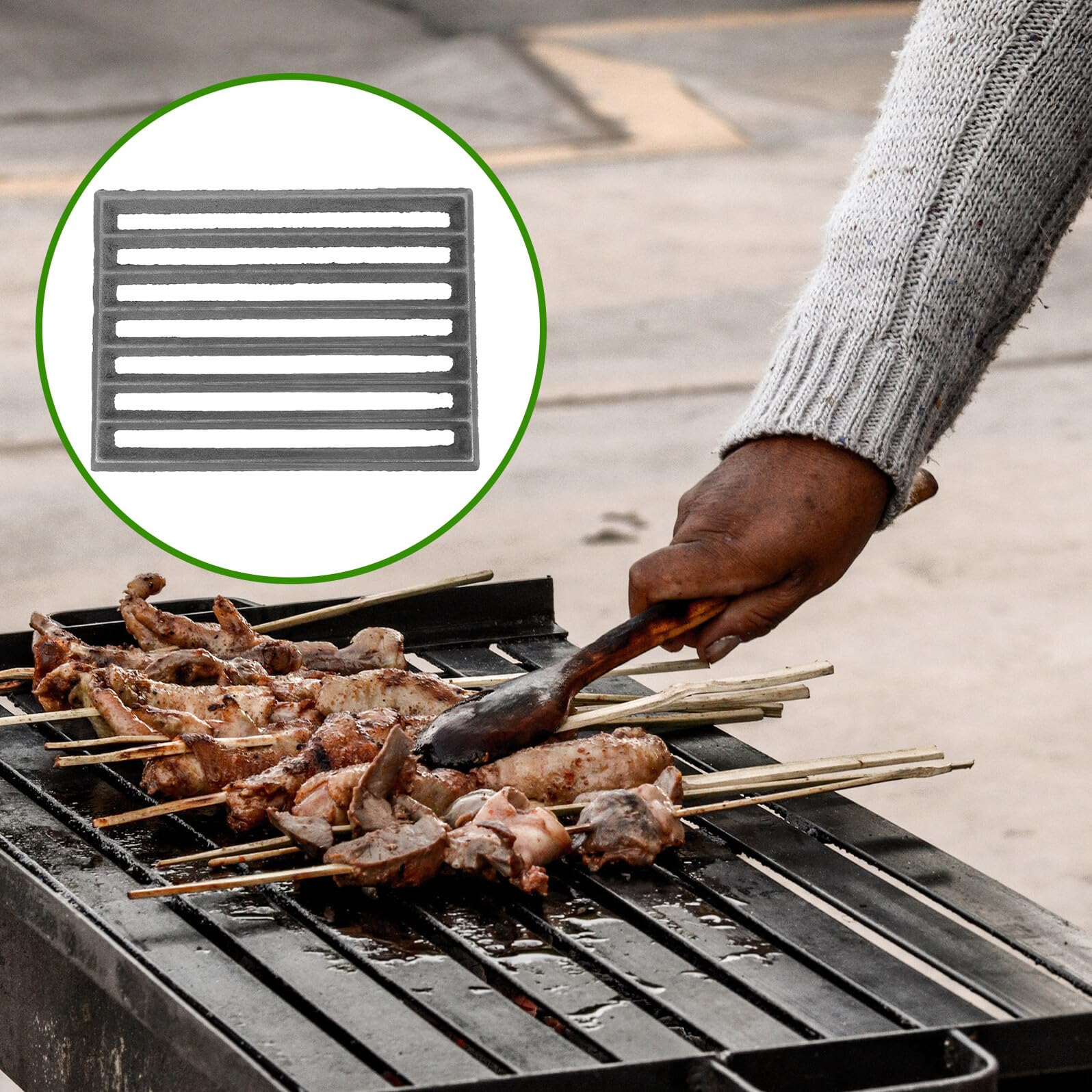 Wytrzymały żeliwny ruszt do grillowania 25,5 x 17 cm – przenośny stojak na palenisko na zewnątrz na kemping, do grillowania na podwórku i akcesoria do grillowania węgla drzewnego