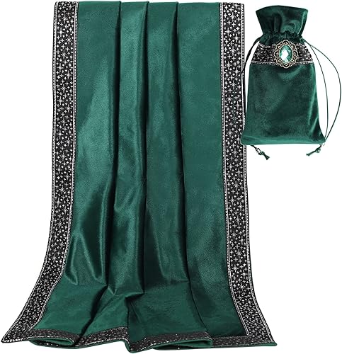 DOARLUO Mantel de tarot de altar de terciopelo Wicca con bolsa de tarjetas de tarot (verde (encaje plateado)