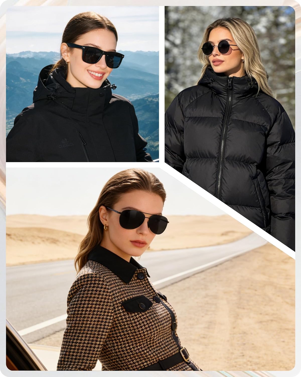 3 Pack Sunglasses Set for Men Women - Retro Round, Aviator Metal, Classic Plastic Black Frames & Lenses,Polarized UV400 Protection for Driving Beach Daily Outdoor - Image 2