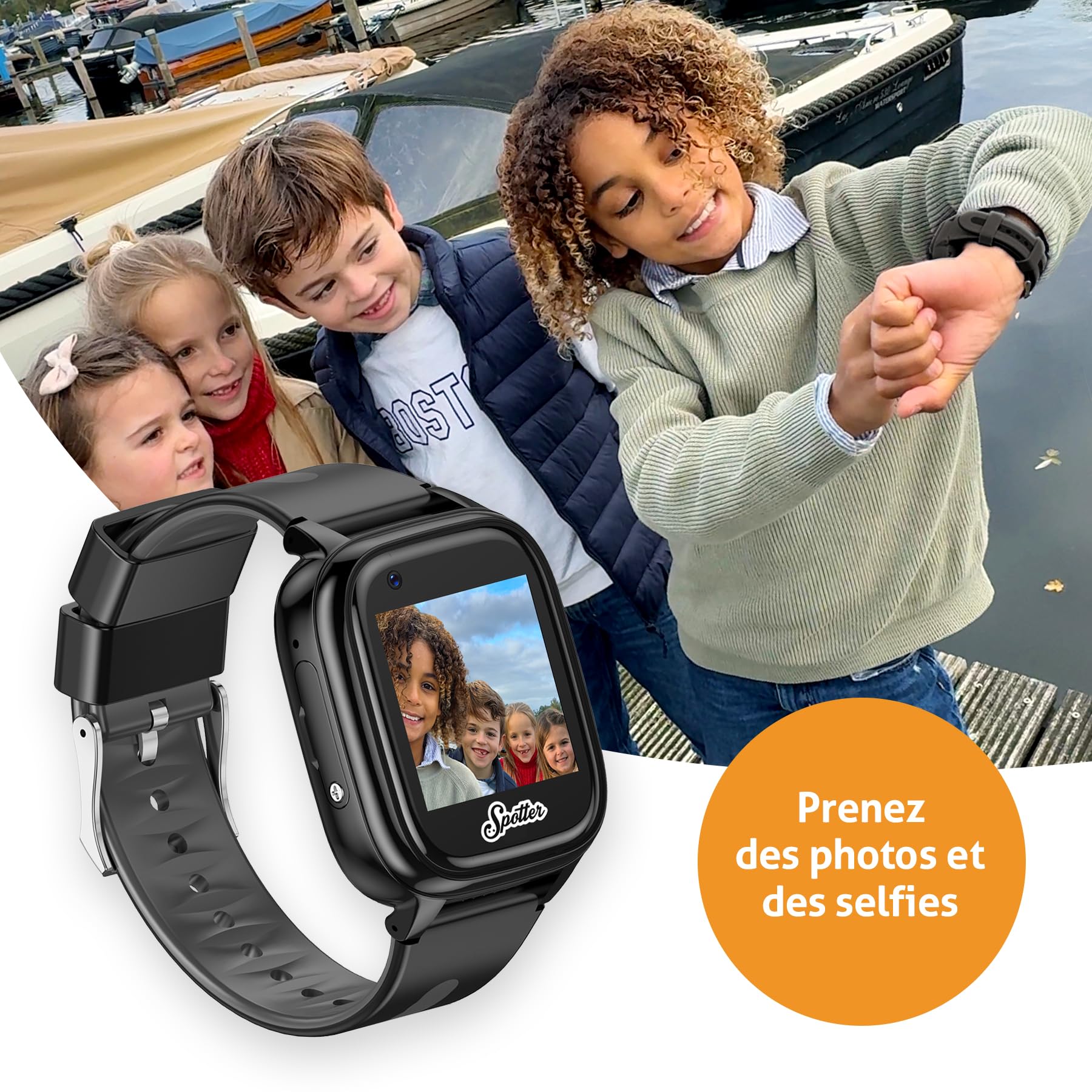 Spotter GPS Watch Explorer - Smartwatch étanche avec Suivi GPS, Alarme SOS, Appel, caméra, Chat, Compteur de Pas - Périodes d'utilisation à coût Fixe, sûre pour Les Enfants, Noir