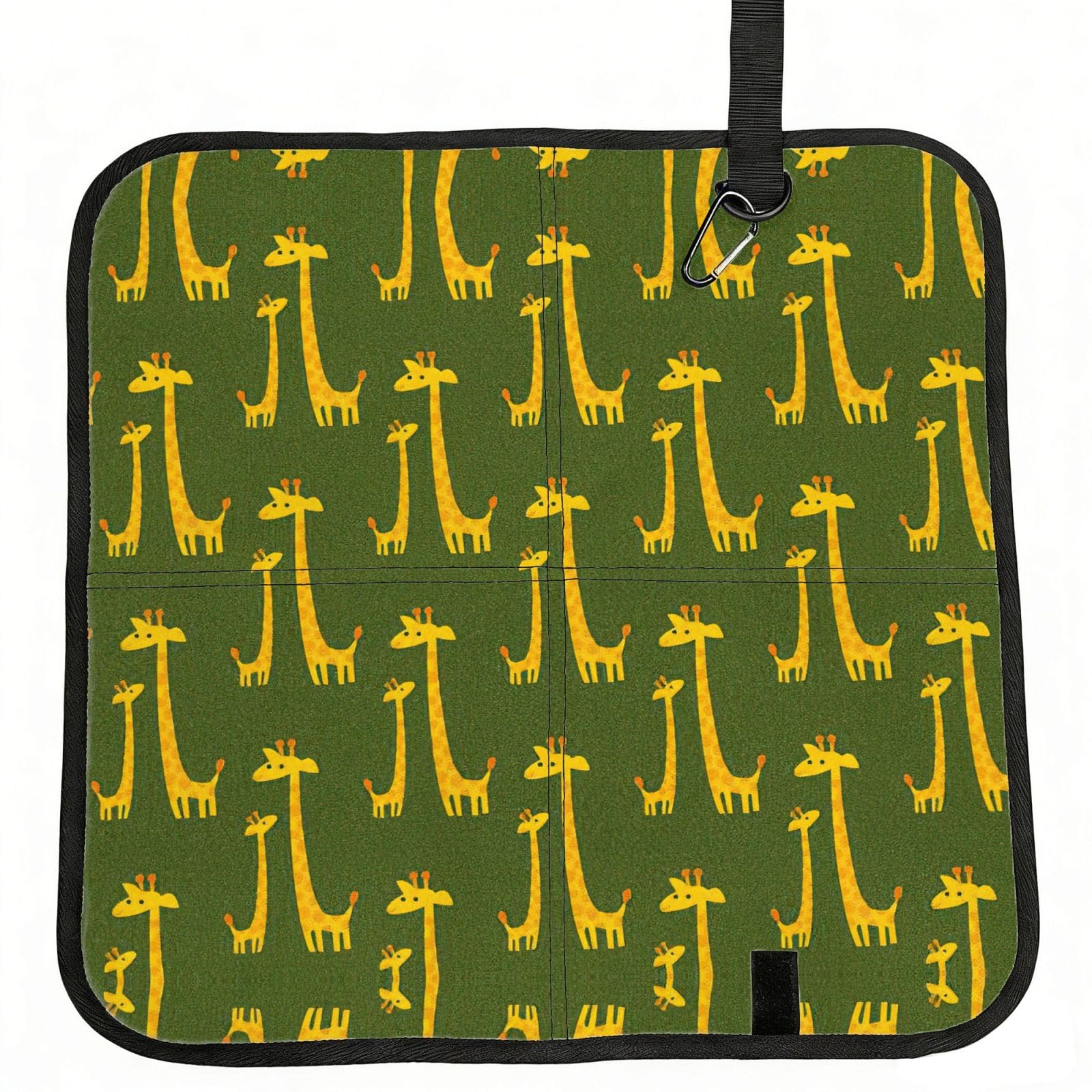 SDEGTHO Cartoon Giraffe Printed Foldable Seat Pad with Closure, Lightweight Cushion for Airplane Travel Camping