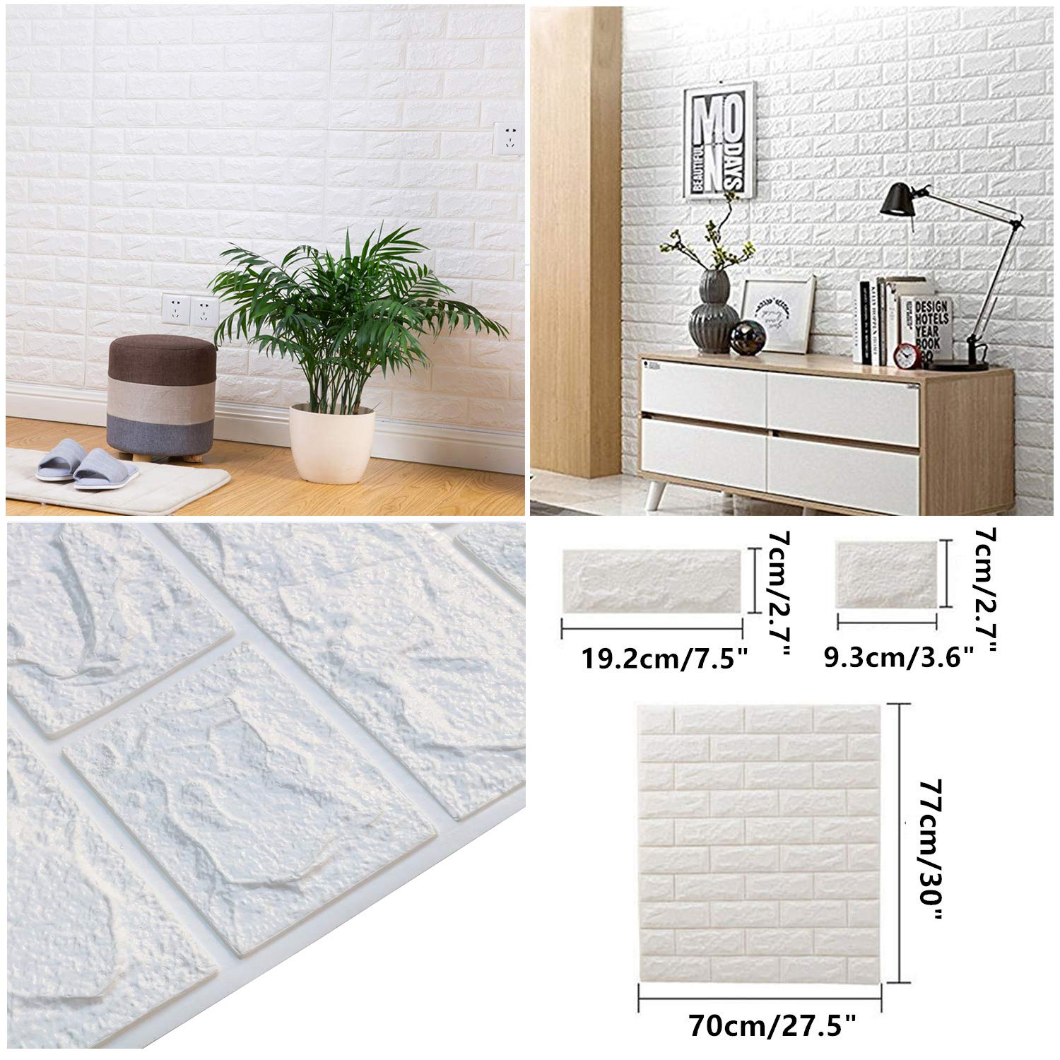 Buy MYOYAY 10Pcs 3D Wall Panels Peel and Stick White Brick Wallpaper