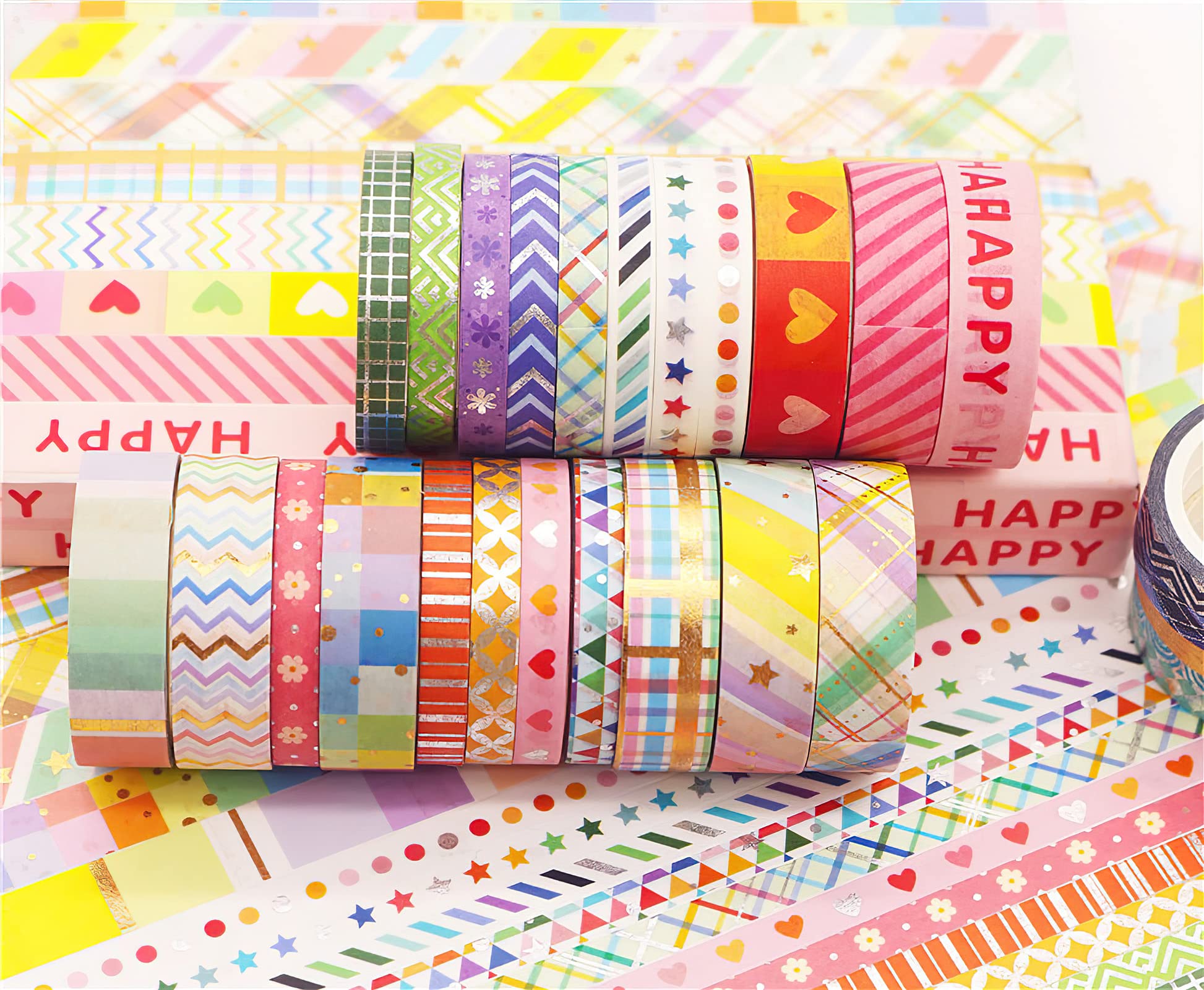 Set 20 Rotoli Nastro Adesivo Washi Arcobaleno 7,5 Mm X 5 M – Decorazioni Per Scrapbooking, Bullet Journal E Fai Da Te - 5