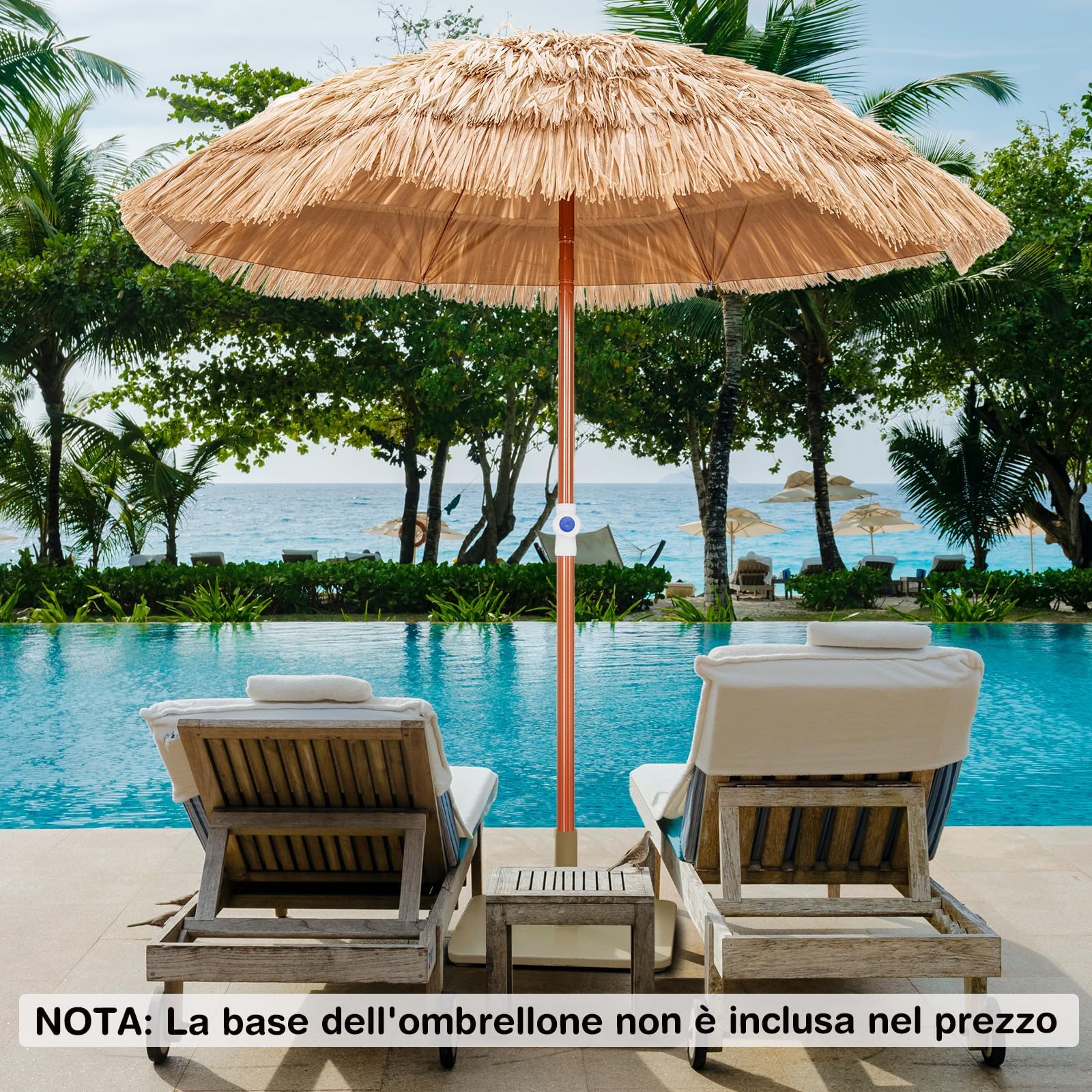 GYMAX Ombrellone Paglia PP, Altezza Regolabile, Angolo Inclinabile, Parasole Ombrello da Esterno con 8 Stecche, Borsa di Trasporto, per Giardino, Piscina, Mare, Terrazzo