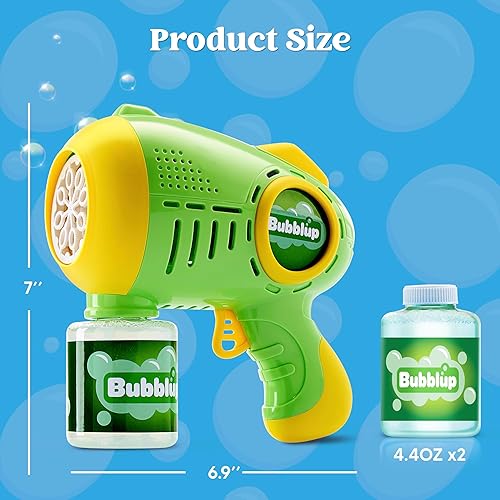 Miniatura 6 de JOYIN Paquete de 2 pistolas de burbujas iluminadas con 4 botellas de solución de recarga de burbujas, máquina automática de 10 agujeros para niños,