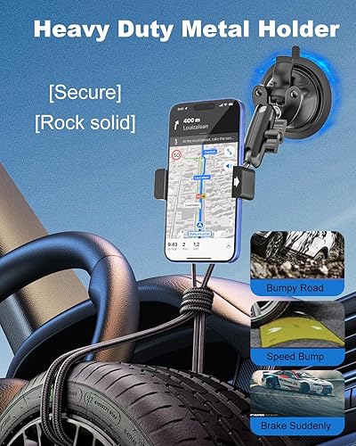 Miniatura 2 de Soporte de teléfono con ventosa resistente para automóvil, camión, soporte de teléfono de metal ultra duradero para parabrisas de automóvil,