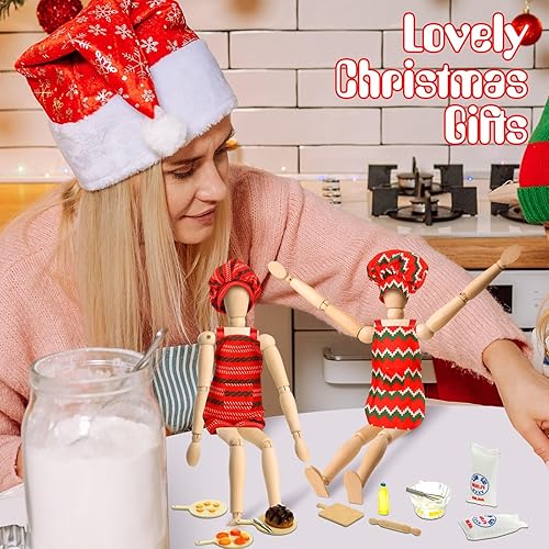 Miniatura 4 de Kajaia Juego de 30 piezas de accesorios de Navidad para panadero, incluye delantal para hornear y sombrero, rodillo en miniatura, harina, huevo,