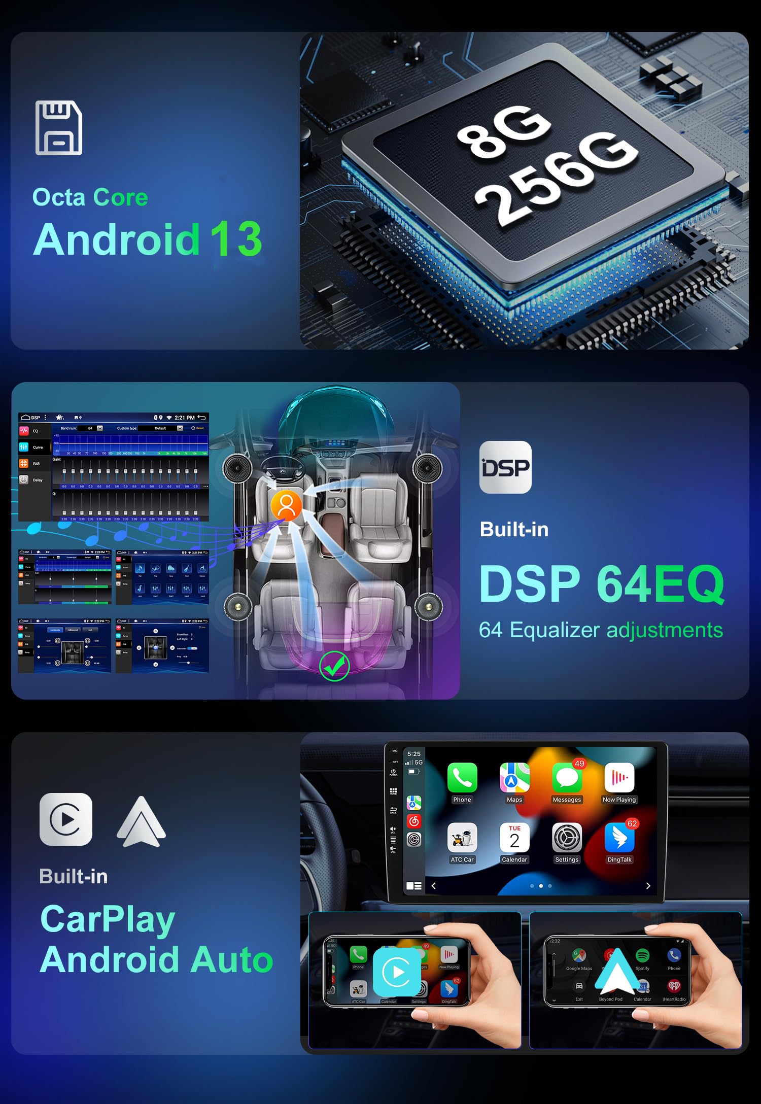 [8G+256G] 2 Din Android 12 Autoradio Per Renault Clio 4 ZOE 2016-2019 - Built-in DSP/Carplay/Android Auto/GPS/WiFi/Volante Camera&MIC GRATUITI - Supporto RDS DAB 360-Camera Fast Boot - 9 Pollici IPS