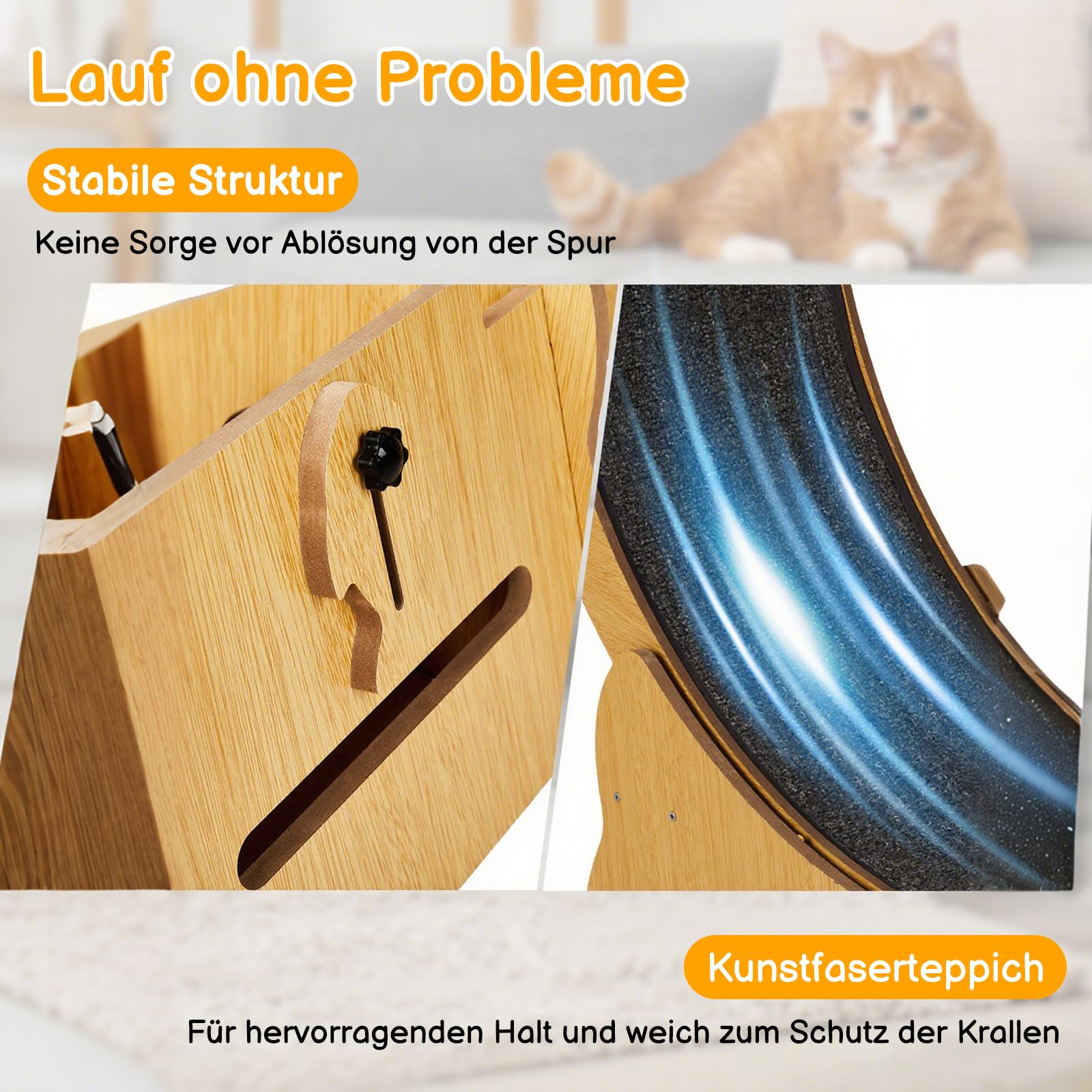 LEADZM Katzenlaufrad | 100cm Durchmesser - Laufrad Katze für große Katzen - Hochdichte Faserplatte, Kratzfest, stabil und leise - Geeignet für Katzen mit einem Gewicht bis zu 11 kg, Holzfarbe