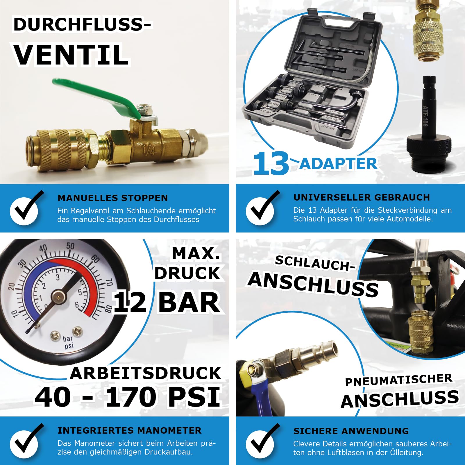 BITUXX Universal Getriebeöl Einfüllgerät Pumpe Öleinfüllgerät Öl Befüllgerät Getriebeölpumpe Ölfüllgerät Druckluft Pneumatisch 10L