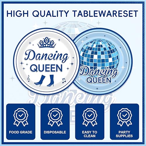 Miniatura 3 de Juego de 48 piezas de vajilla retro de los años 70, platos de discoteca y servilletas, tenedores, suministros para 16 bolas de discoteca azules,