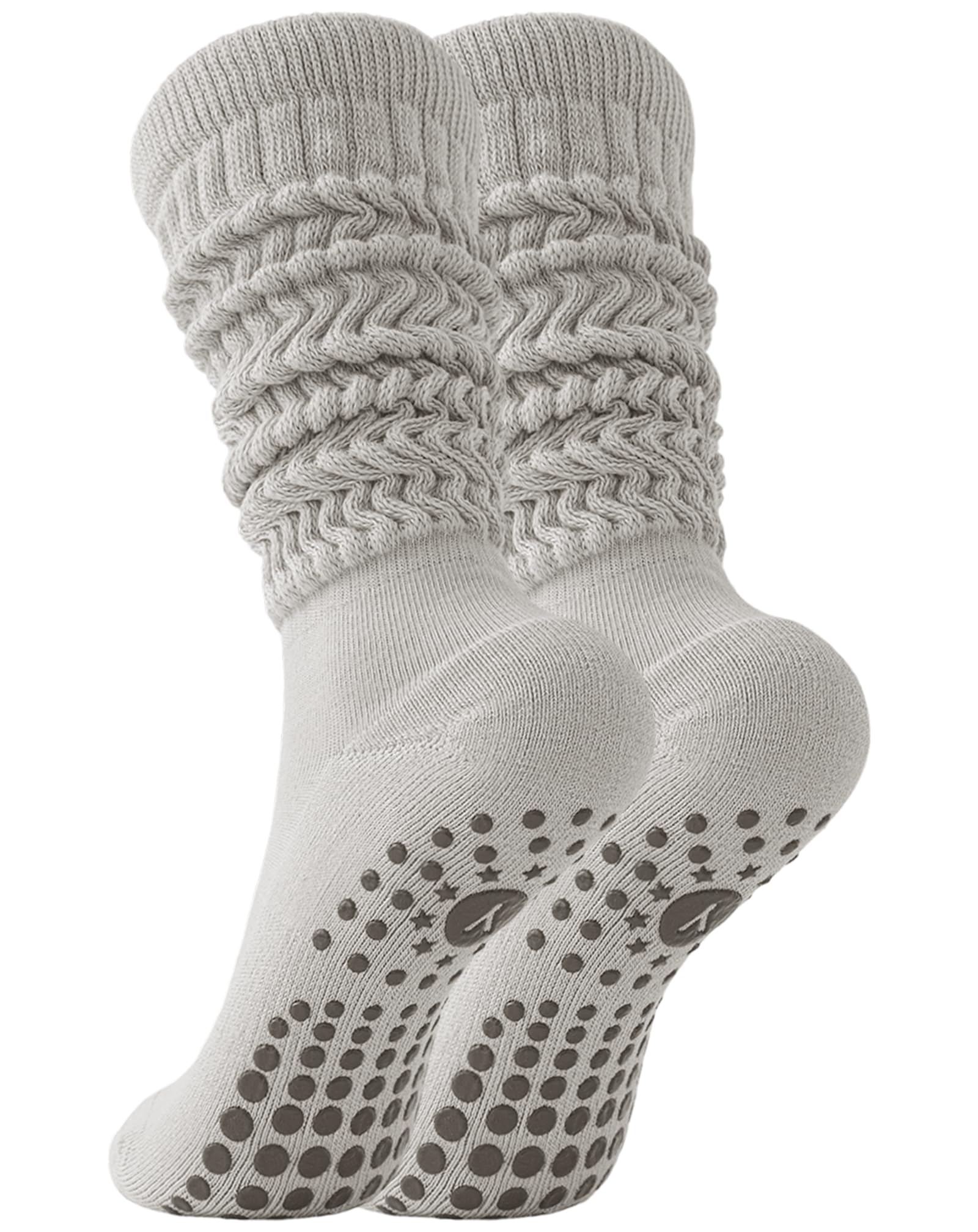 Yawlsow 1/3 Paar Pilates Grip Socken für Damen Yoga Rutschfeste Slouch Socken Baumwolle Kniestrümpfe Stulpen Extra lange Scrunch Kniehohe Stiefelsocken für Barre Workout Krankenhaus Zuhause