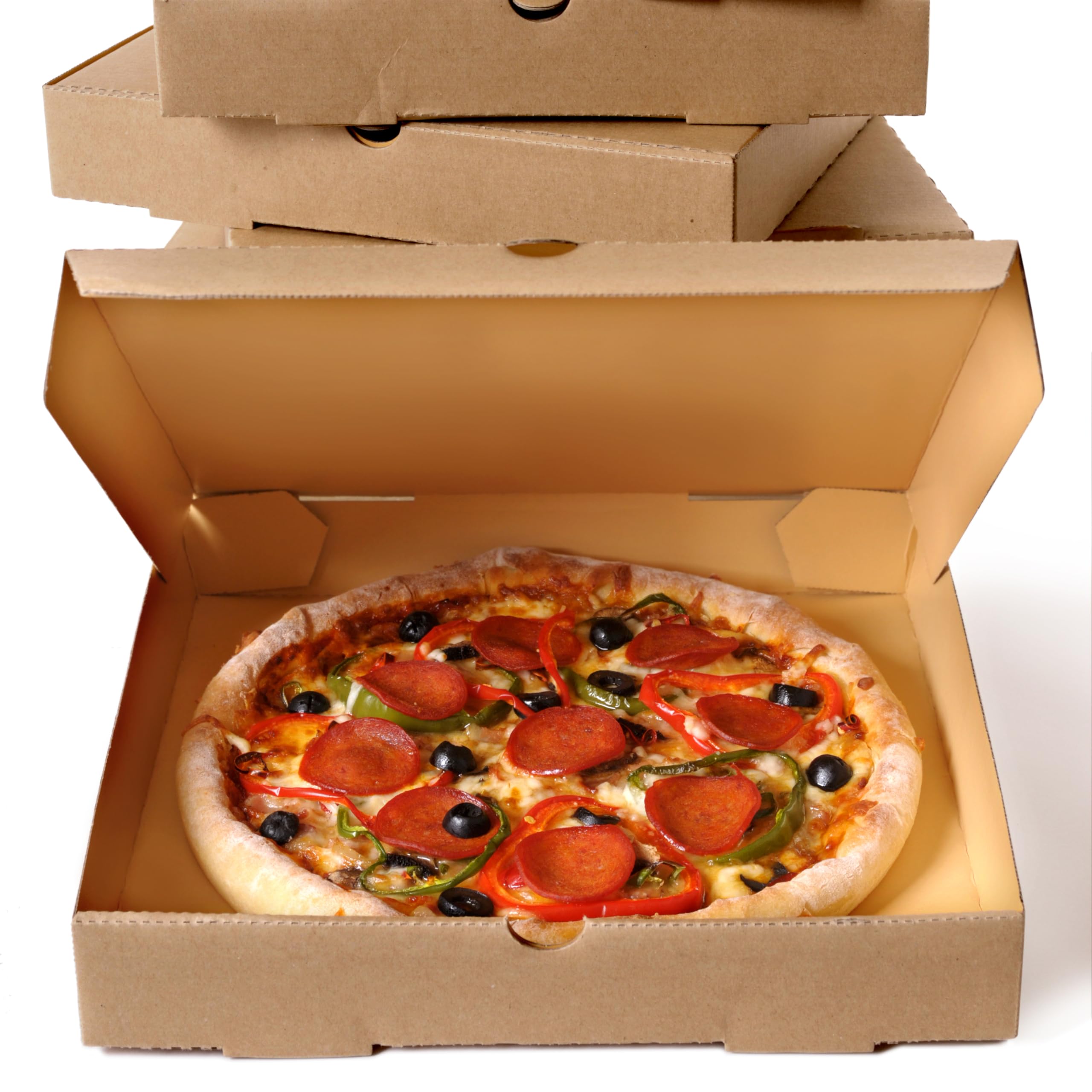 Caja Carton para Pizza 33x33 cm (mediana) | Caja Cuadrada Marrón Kraft Automontables | Pack de 100x cajas