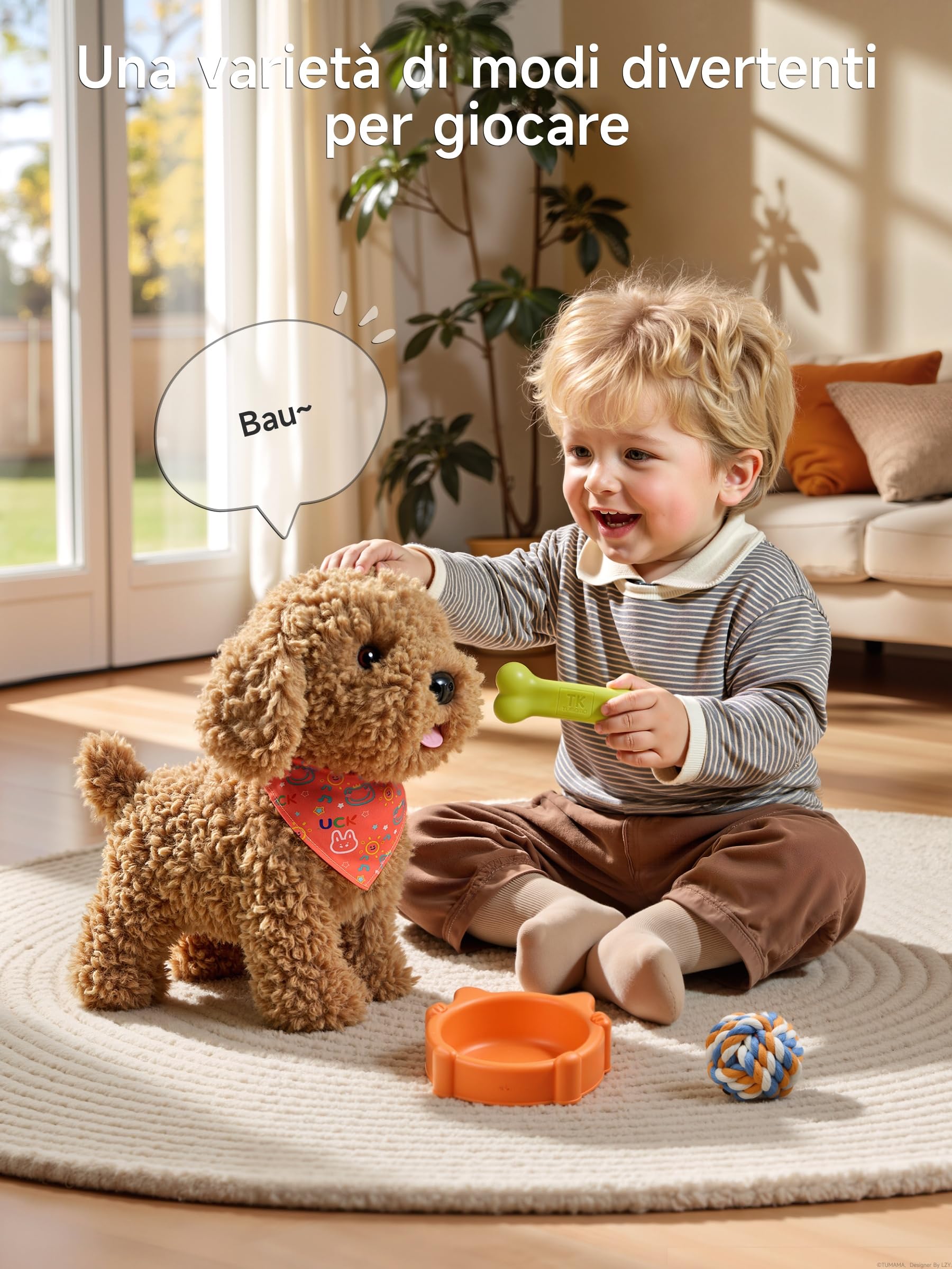 TUMAMA KIDS Giocattolo interattivo per cani per bambini, cane che corre con telecomando, guinzaglio che cammina e abbaia, giocattolo per cani per bambini dai 2, 3, 5, 6 anni, peluche per bambini cani
