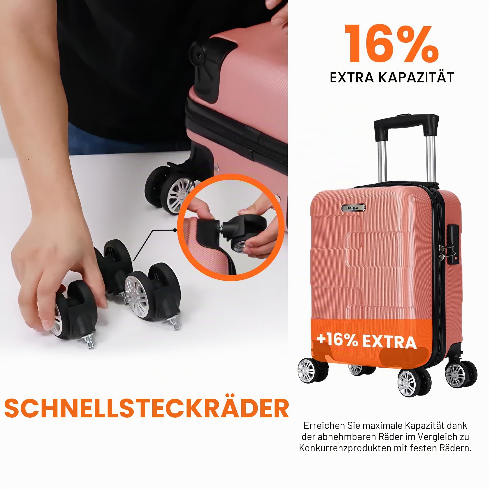 Kabinentrolley 40x30x20 cm – Ryanair Handgepäck – Abnehmbare Rollen – Ultraleicht 2,3 kg – Underseat Koffer – 20 Liter