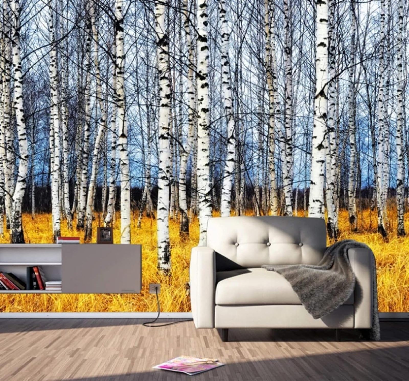 XLMING Three Dimensional Autumn Forest Plants Landscape 3D Wallpaper Luxury Silk Study Dining Feature Sofa Grey Bedroom Living Room Tv Decorative Wall-250cm×170cm