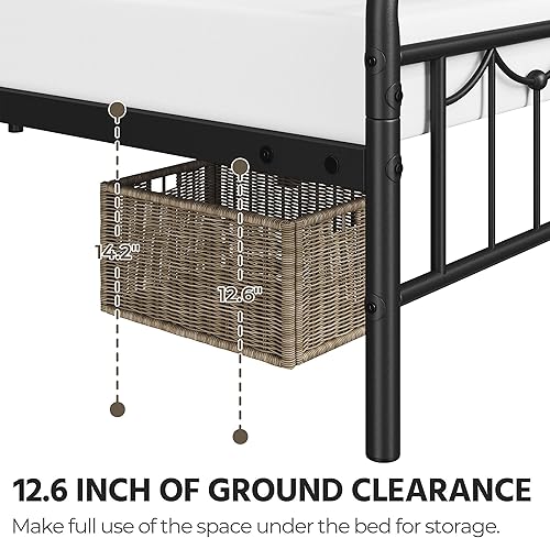 Miniatura 7 de Topeakmart Base de cama de metal individual con cabecera y estribo vintage, marco de cama de metal resistente de 13 pulgadas con almacenamiento,
