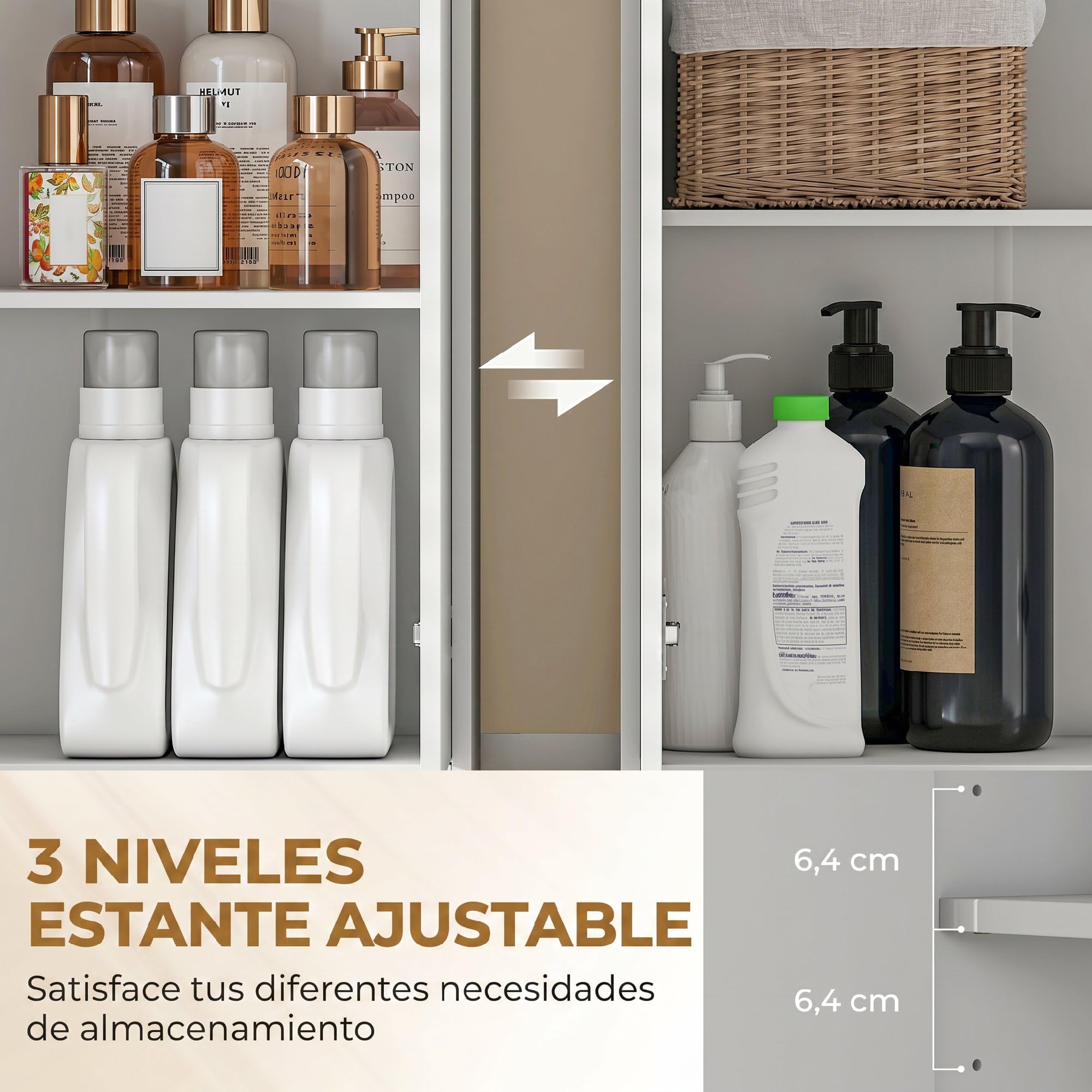 HOMCOM Armario Alto de Baño 3 Estantes Abiertos 60x30x171 cm Blanco | Mueble de Baño Estrecho, Cajón Acanalado, Estante Ajustable, Puertas de Cierre Suave, para Espacios Pequeños