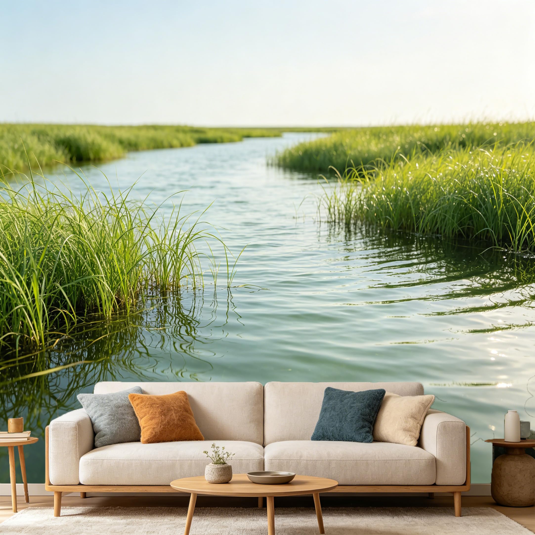 Custom Size Wall Mural Serene Wetland Landscape River Water Nature SelfAdhesive Art Prints wall Fabric（No PVC） Removable Wallpaper Home Bedroom Decor Living Room Interior