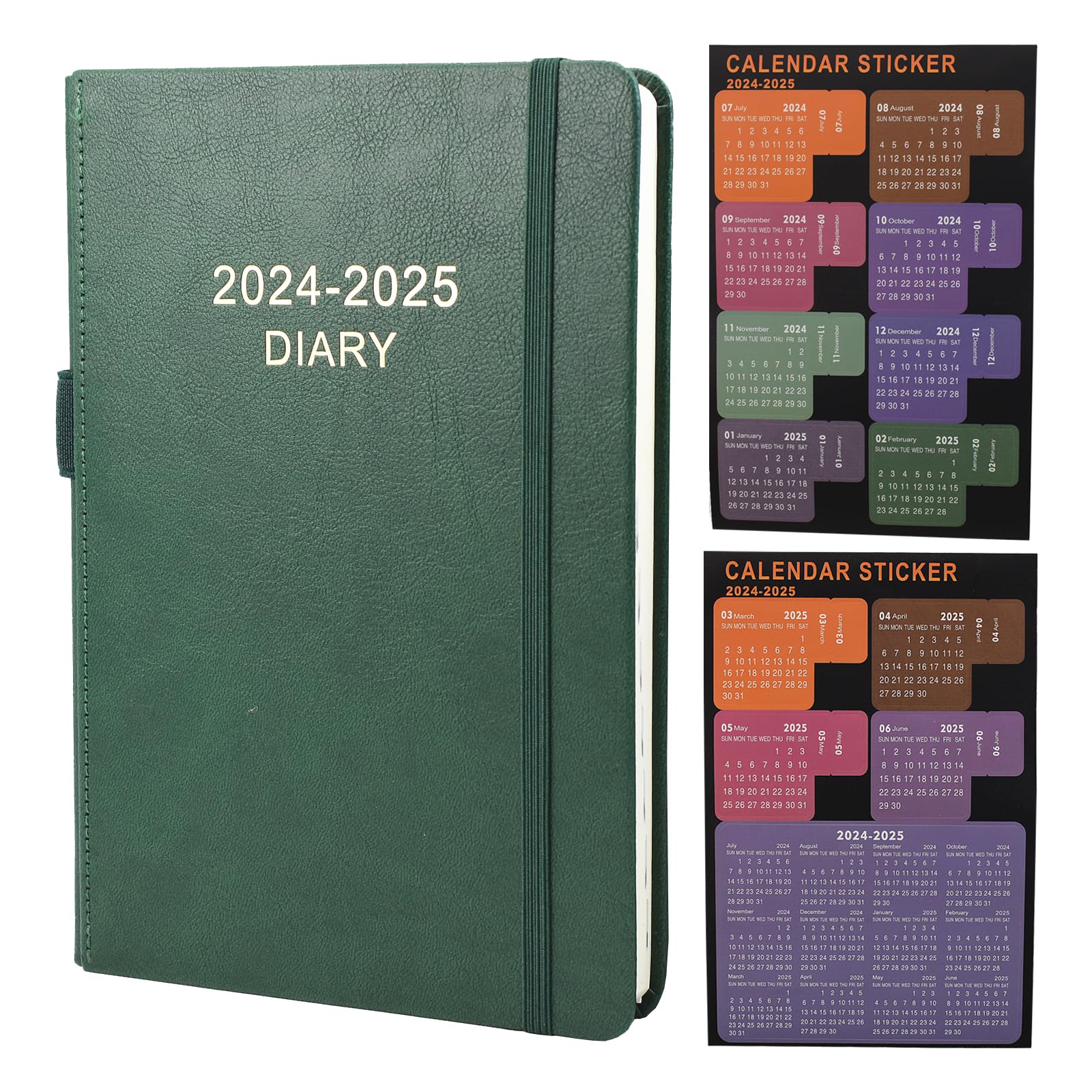 Academic Diary 2024-2025 A5 Day Per Page, Daily Diary 2024-2025 From JUL 2024 to JUN 2025, Productivity A5 Daily Planner with Monthly Tabs, 2 Bookmark, Pen Loop and Inner Pocket,21×14.5cm (Green)
